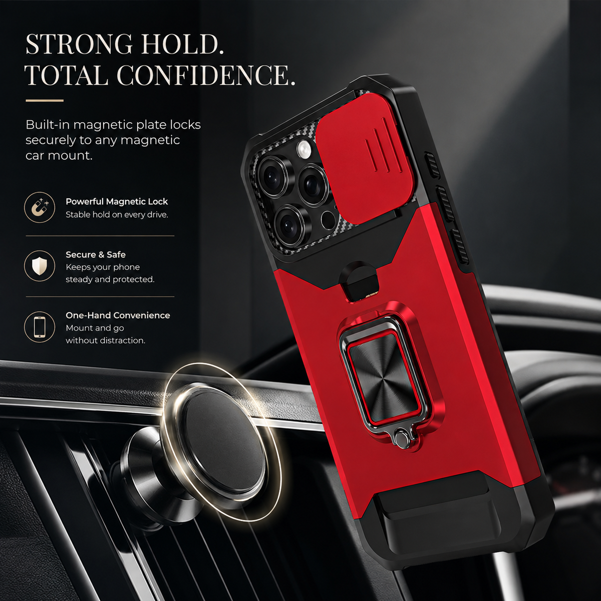 Premium iPhone Case Rotating Ring Stand Hybrid Armor Slide Camera Lens Cover Shockproof Heavy Duty PC TPU Belt Clip Protective Rugged Case