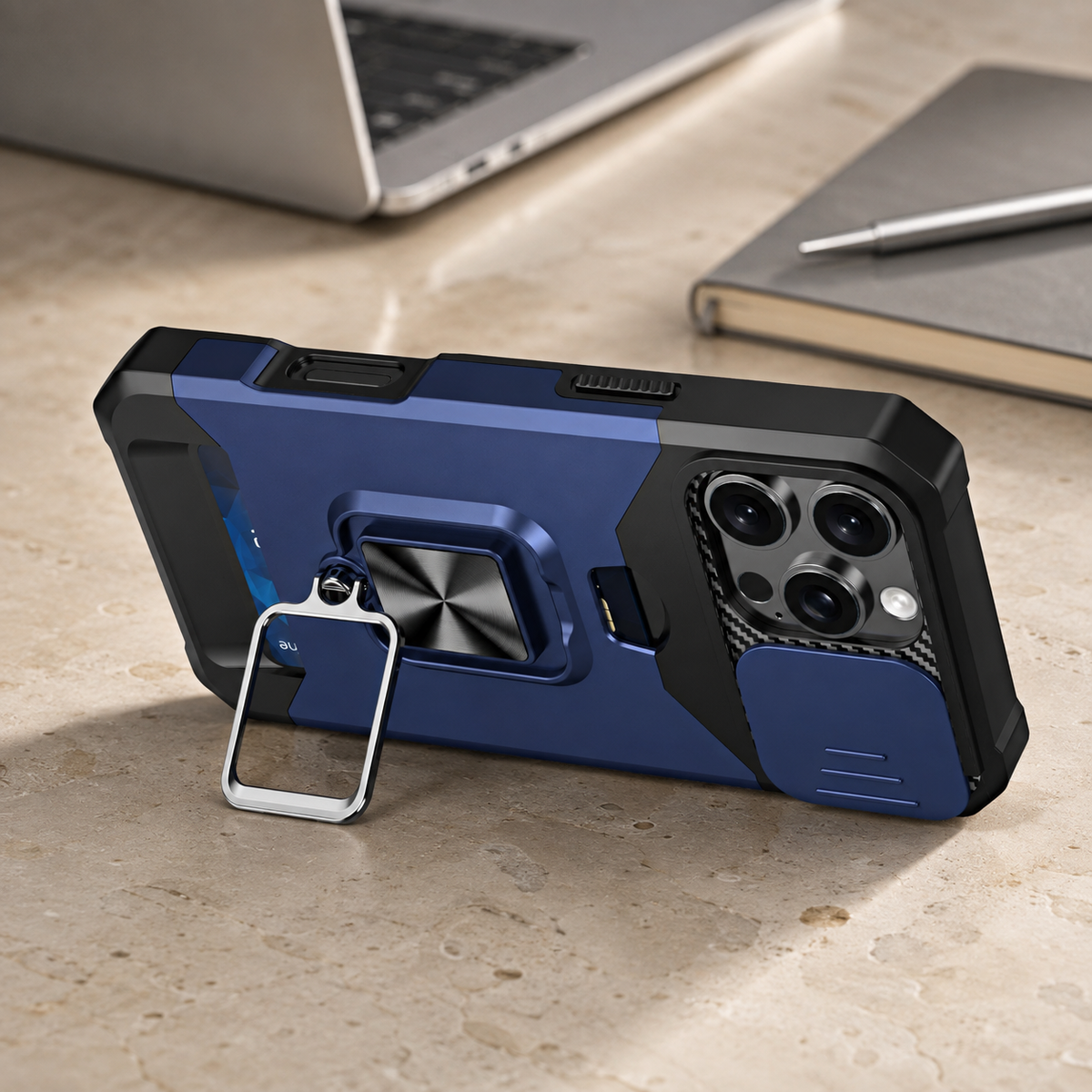 Premium iPhone Case Rotating Ring Stand Hybrid Armor Slide Camera Lens Cover Shockproof Heavy Duty PC TPU Belt Clip Protective Rugged Case