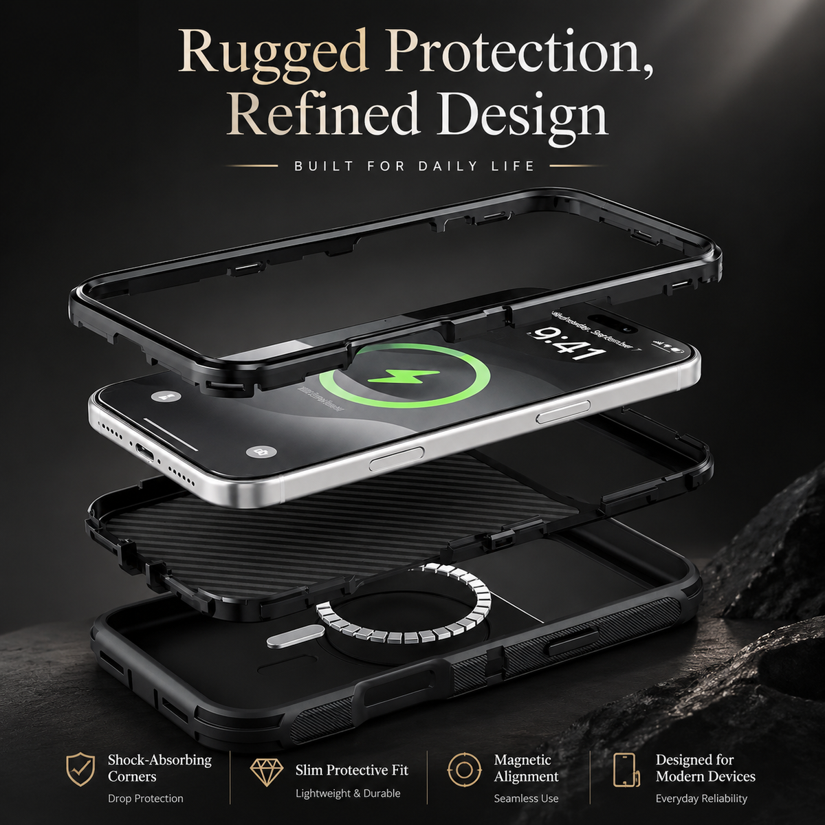 Premium iPhone Case Rugged Defender Protective Cover Shockproof Armor Dual Layer Belt Clip Full Port Protection Heavy Duty Durable Slim Grip Design