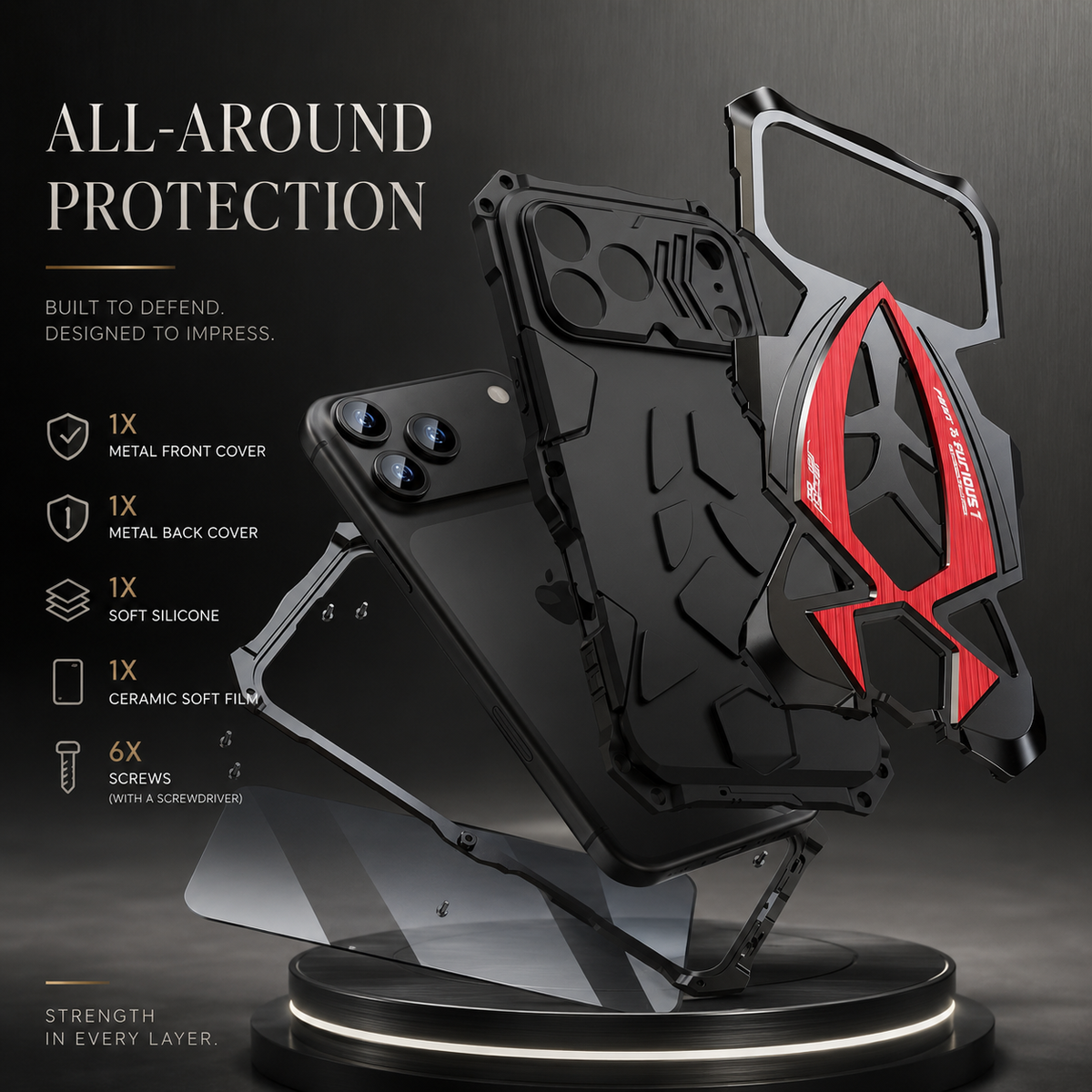 Premium iPhone Case Rugged Metal Armor Shockproof Protective Cover Reinforced Corners Anti Scratch Dustproof Full Edge Protection Anti Slip Heavy Duty