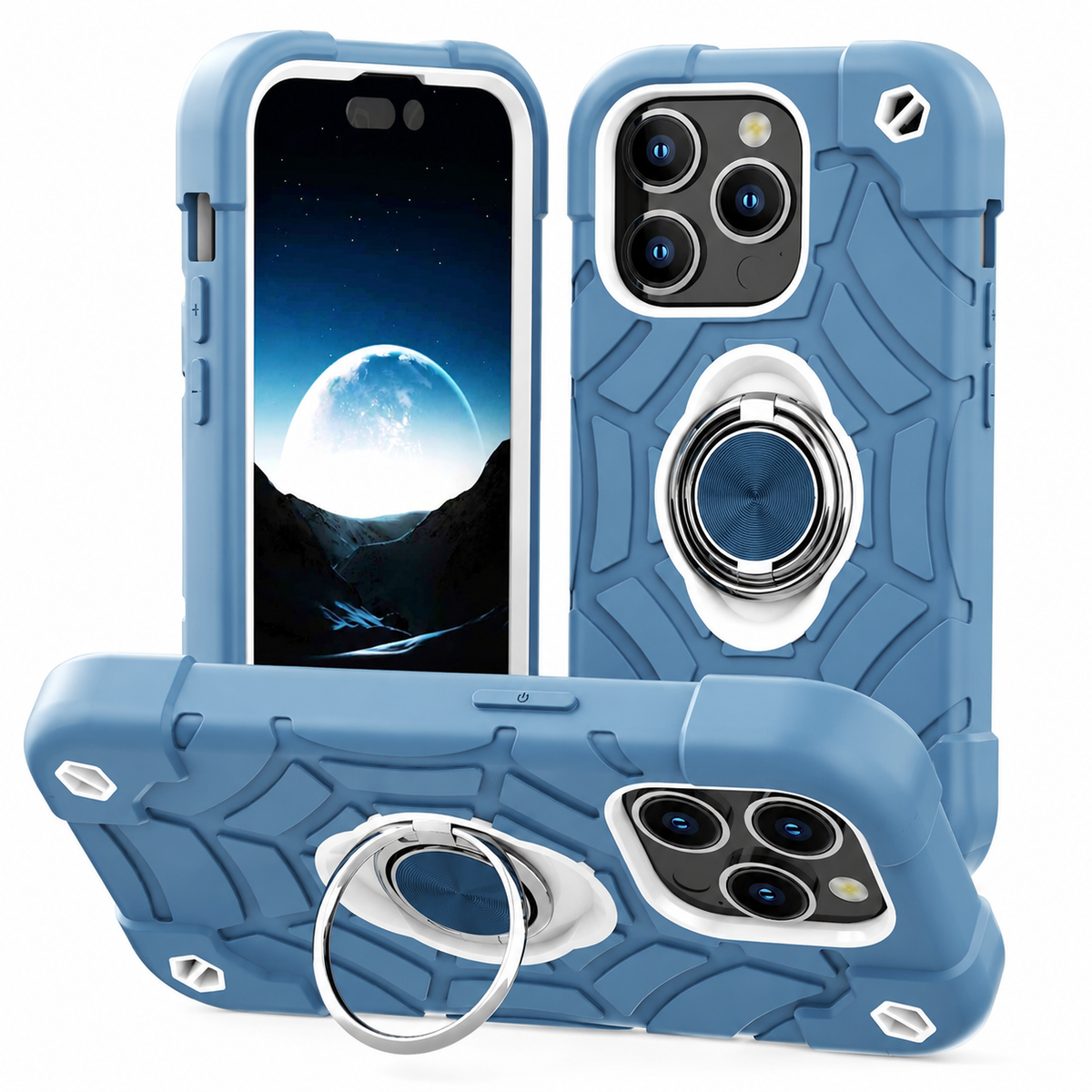 Premium iPhone Case Rugged Military Grade Protective Cover Dual Layer Shockproof Armor Kickstand Ring Holder Anti Slip Grip Full Protection