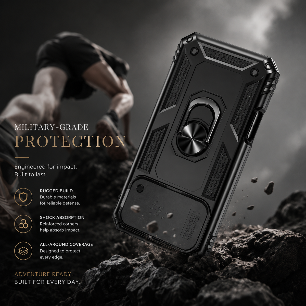Premium iPhone Case Rugged Shockproof Kickstand Slide Camera Lens Protector PC TPU Anti Drop Reinforced Bumper Heavy Duty Protective Cover Case