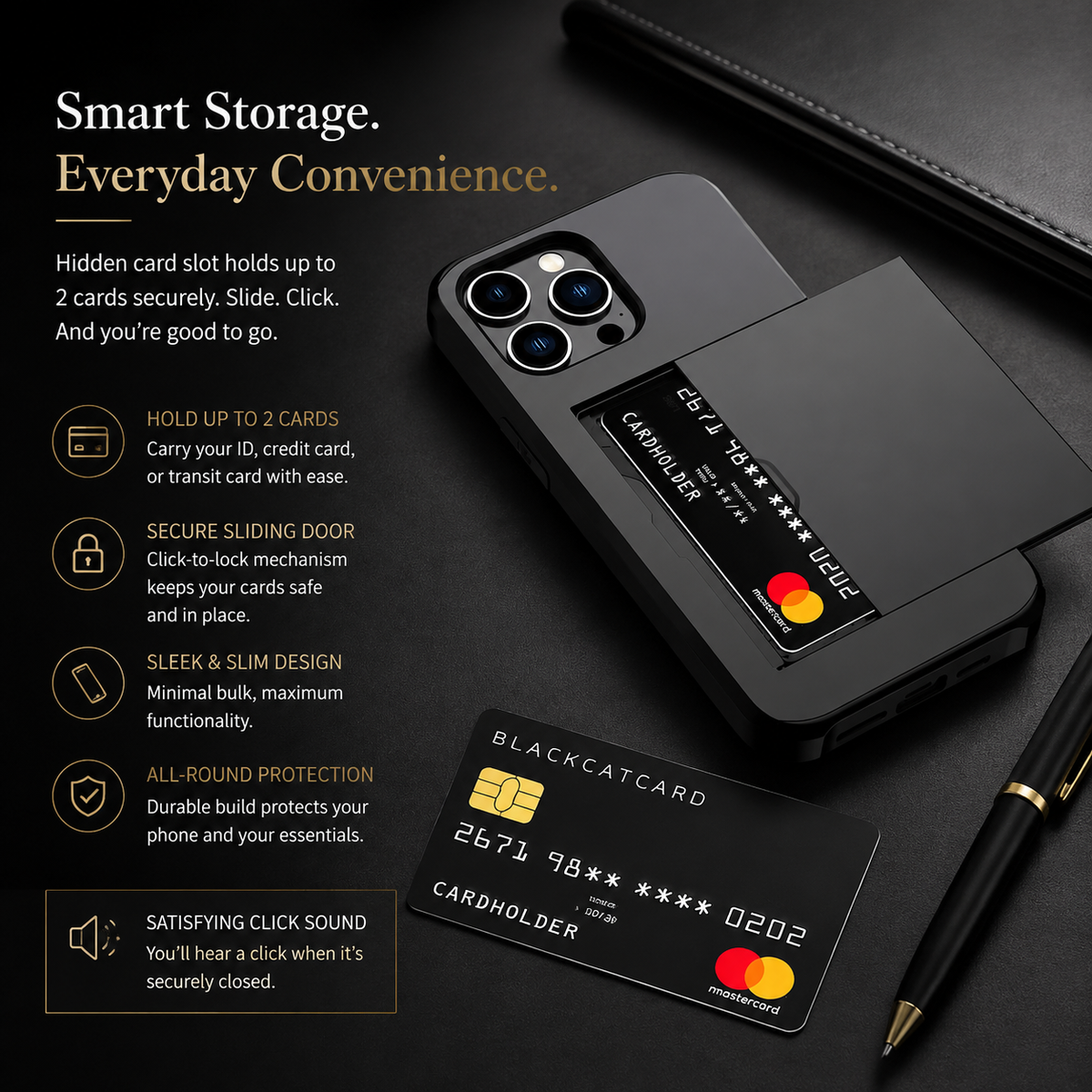Premium iPhone Case Rugged Slide Wallet Card Holder Shockproof Protective Cover PC TPU Dual Layer Armor Anti Fingerprint Anti Scratch Non Slip Heavy Duty