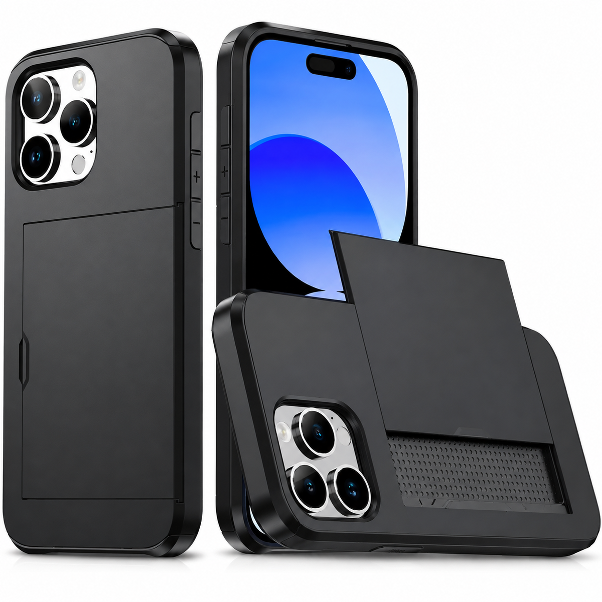 Premium iPhone Case Rugged Slide Wallet Card Holder Shockproof Protective Cover PC TPU Dual Layer Armor Anti Fingerprint Anti Scratch Non Slip Heavy Duty