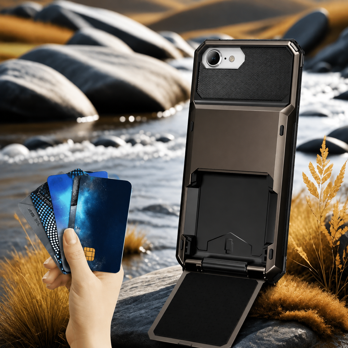 Premium iPhone Case Rugged Wallet Card Holder Magnetic Ring Kickstand Shockproof Protective Cover TPU Armor Anti Scratch Non Slip Reinforced Full Coverage