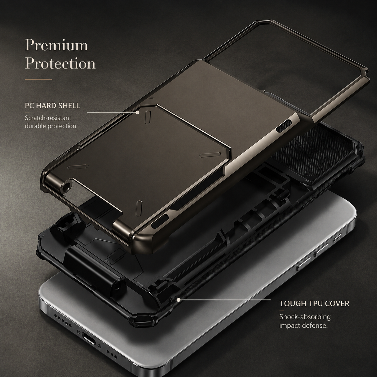 Premium iPhone Case Rugged Wallet Card Holder Magnetic Ring Kickstand Shockproof Protective Cover TPU Armor Anti Scratch Non Slip Reinforced Full Coverage