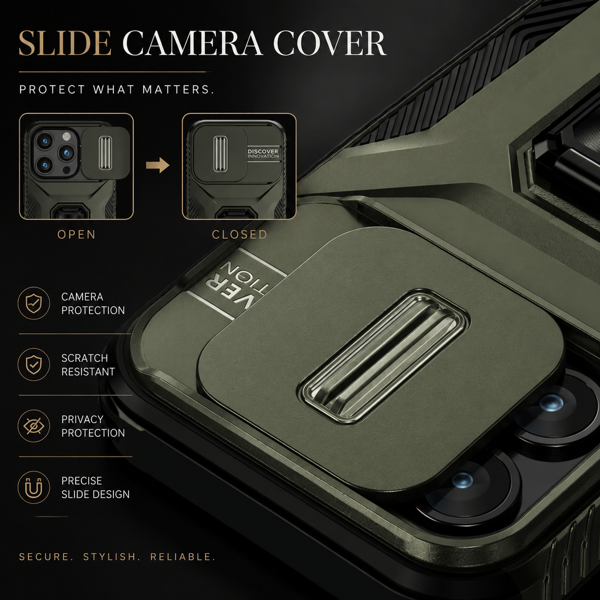 Premium iPhone Case Shockproof Protective Cover All Around Protection Sliding Camera Lens Guard Rotary Stand Anti Slip Grip Durable Design