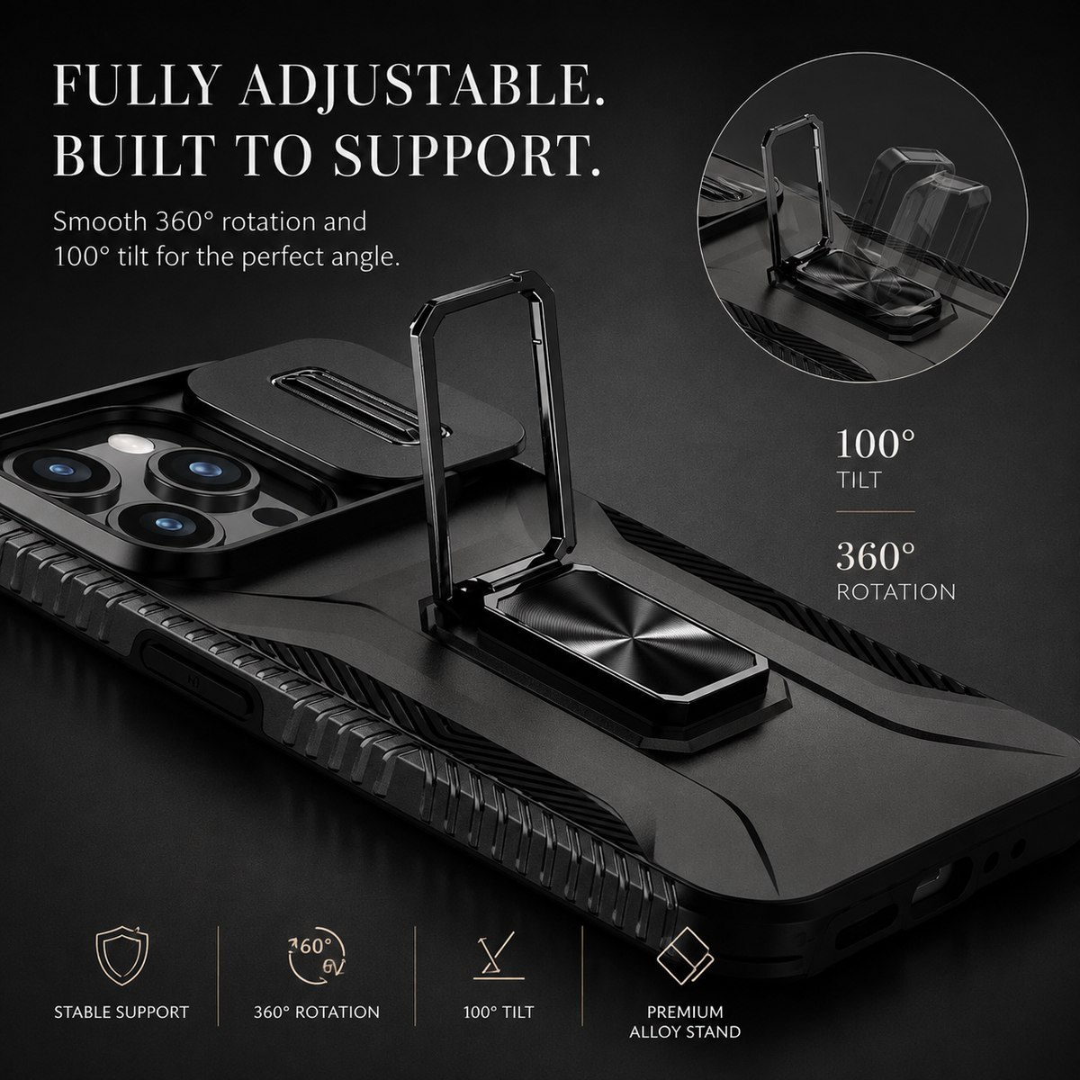 Premium iPhone Case Shockproof Rugged Protective Cover Camera Lens Protection Rotary Kickstand Anti Slip Matte Anti Scratch Reinforced Full Coverage