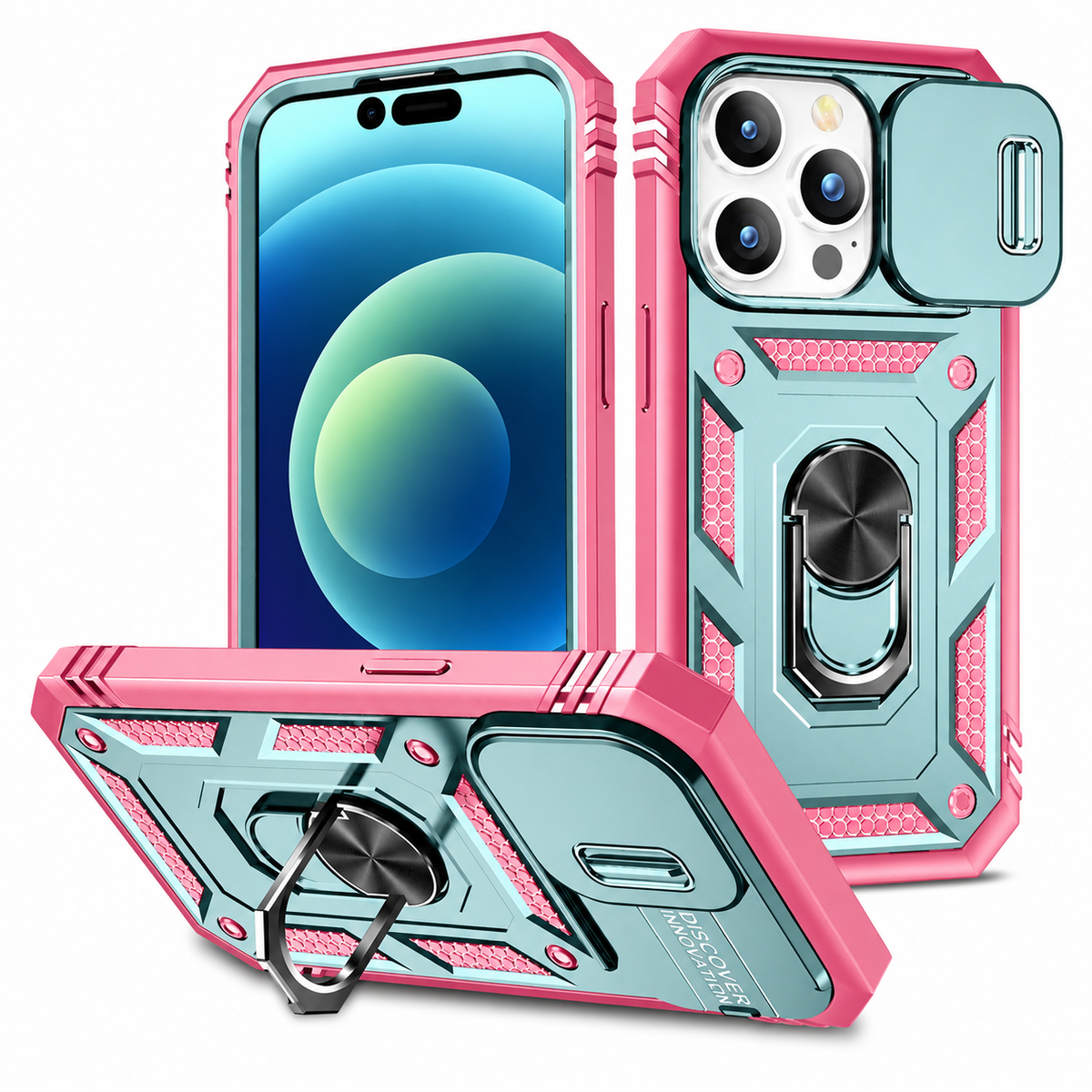 Premium iPhone Case Slide Camera Lens Protector Magnetic Ring Holder Heavy Duty Shockproof Kickstand Anti Scratch Non Slip Rugged Bumper Cover