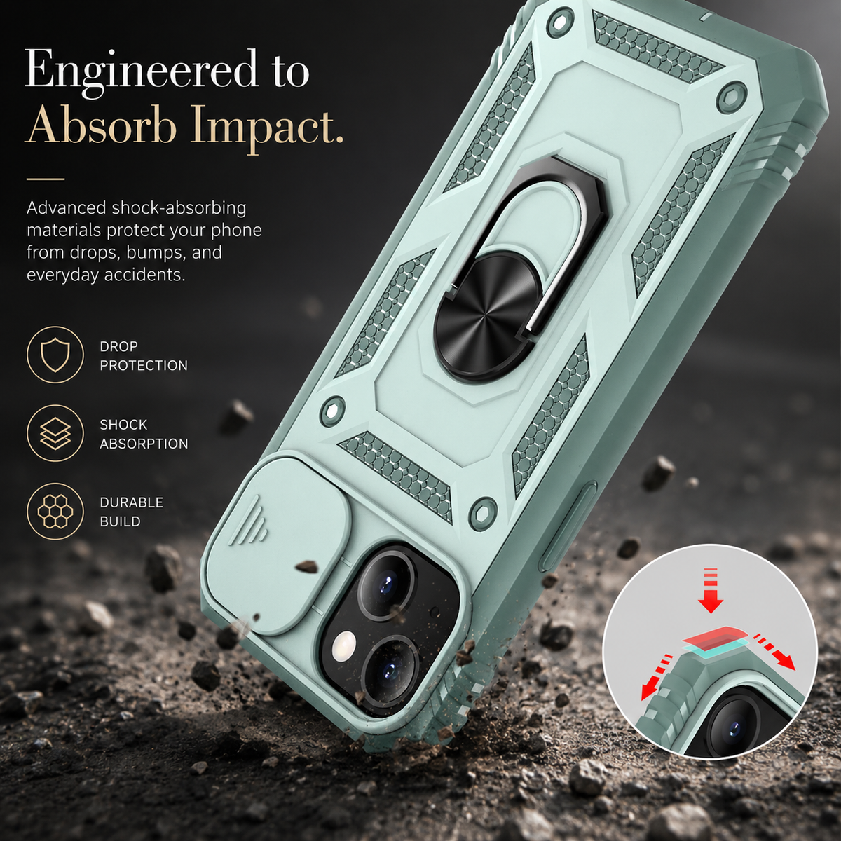 Premium iPhone Case Slide Camera Lens Protector Magnetic Ring Holder Heavy Duty Shockproof Kickstand Anti Scratch Non Slip Rugged Bumper Cover