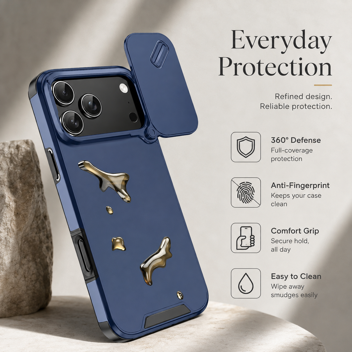 Premium iPhone Case Sliding Camera Lens Protection Shockproof Protective Cover PC TPU Anti Collision Reinforced Corners Anti Scratch Slim Full Coverage