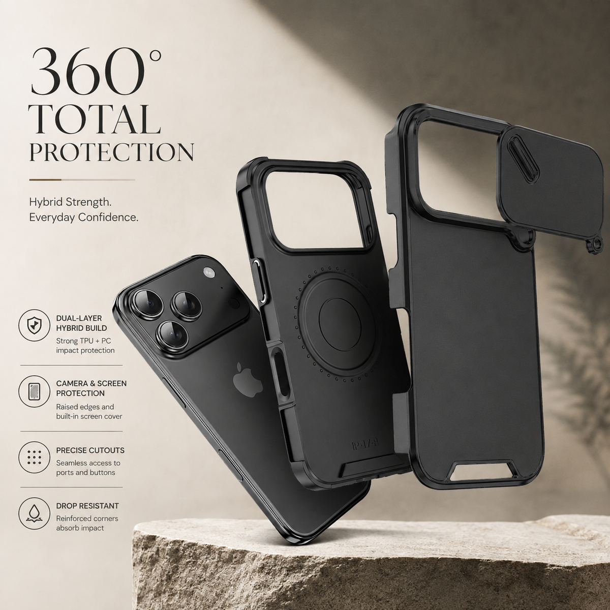 Premium iPhone Case Sliding Camera Lens Protection Shockproof Protective Cover PC TPU Anti Collision Reinforced Corners Anti Scratch Slim Full Coverage
