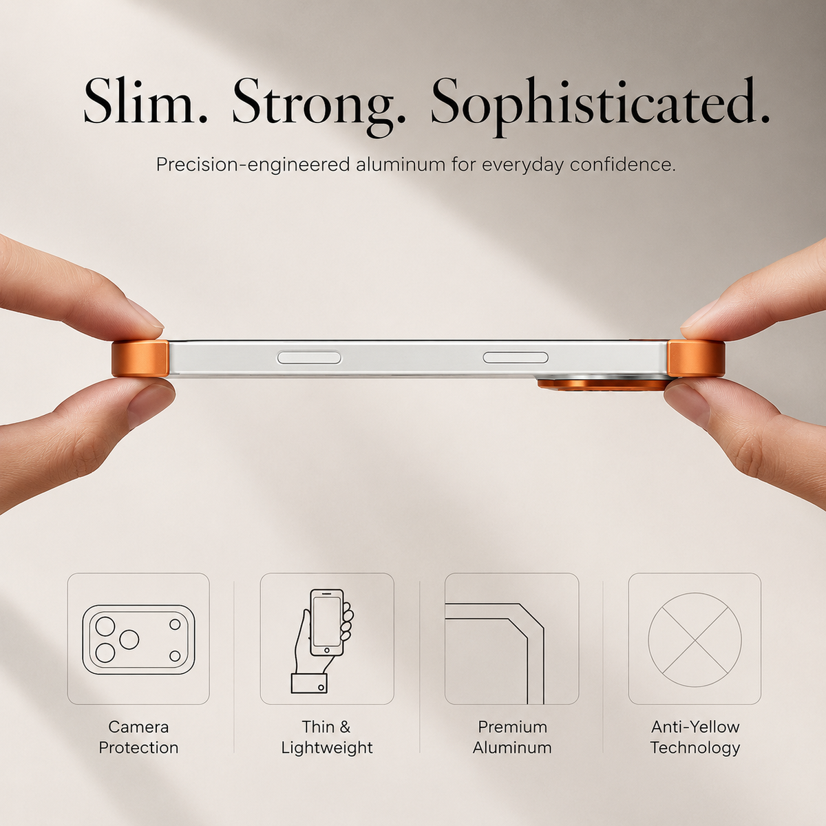 Premium iPhone Case Slim Metal Frameless Aluminum Bumper Corner Pads Ultra Thin Backless Edge Protection Minimalist Lightweight Protective Frame Cover