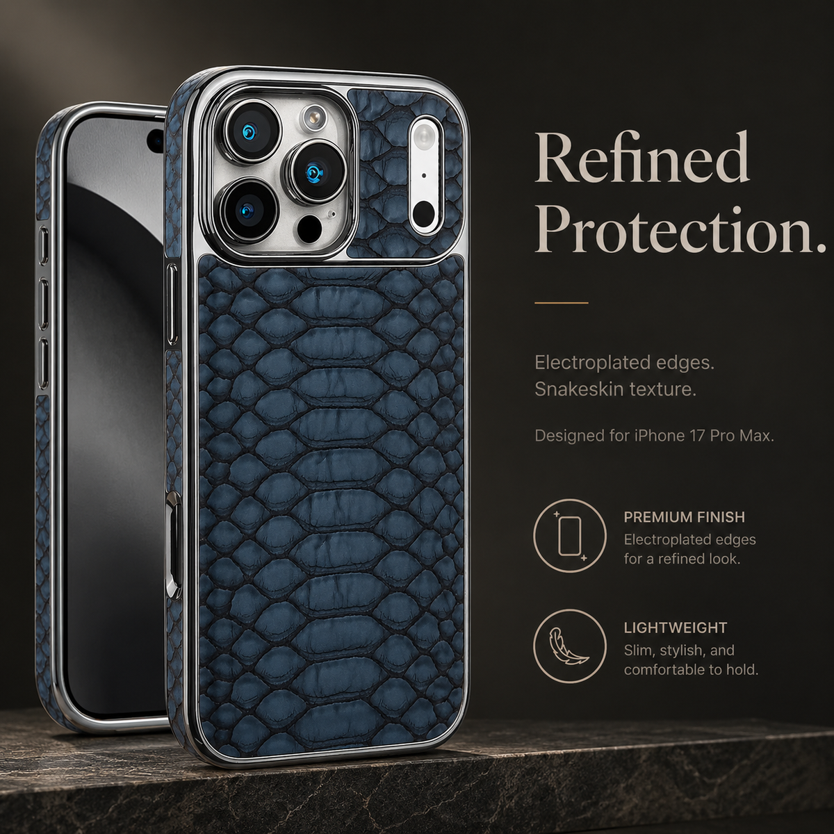 Premium iPhone Case Snake Pattern Leather Protective Cover Soft Flannel Lining Anti Scratch Non Slip Slim Lightweight Shock Resistant Fashion Design