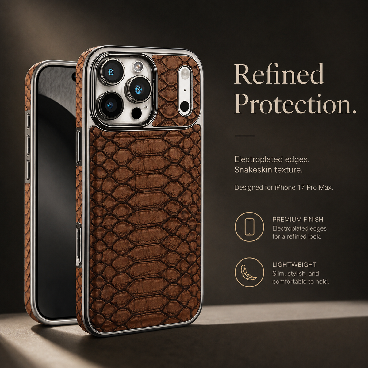 Premium iPhone Case Snake Pattern Leather Protective Cover Soft Flannel Lining Anti Scratch Non Slip Slim Lightweight Shock Resistant Fashion Design