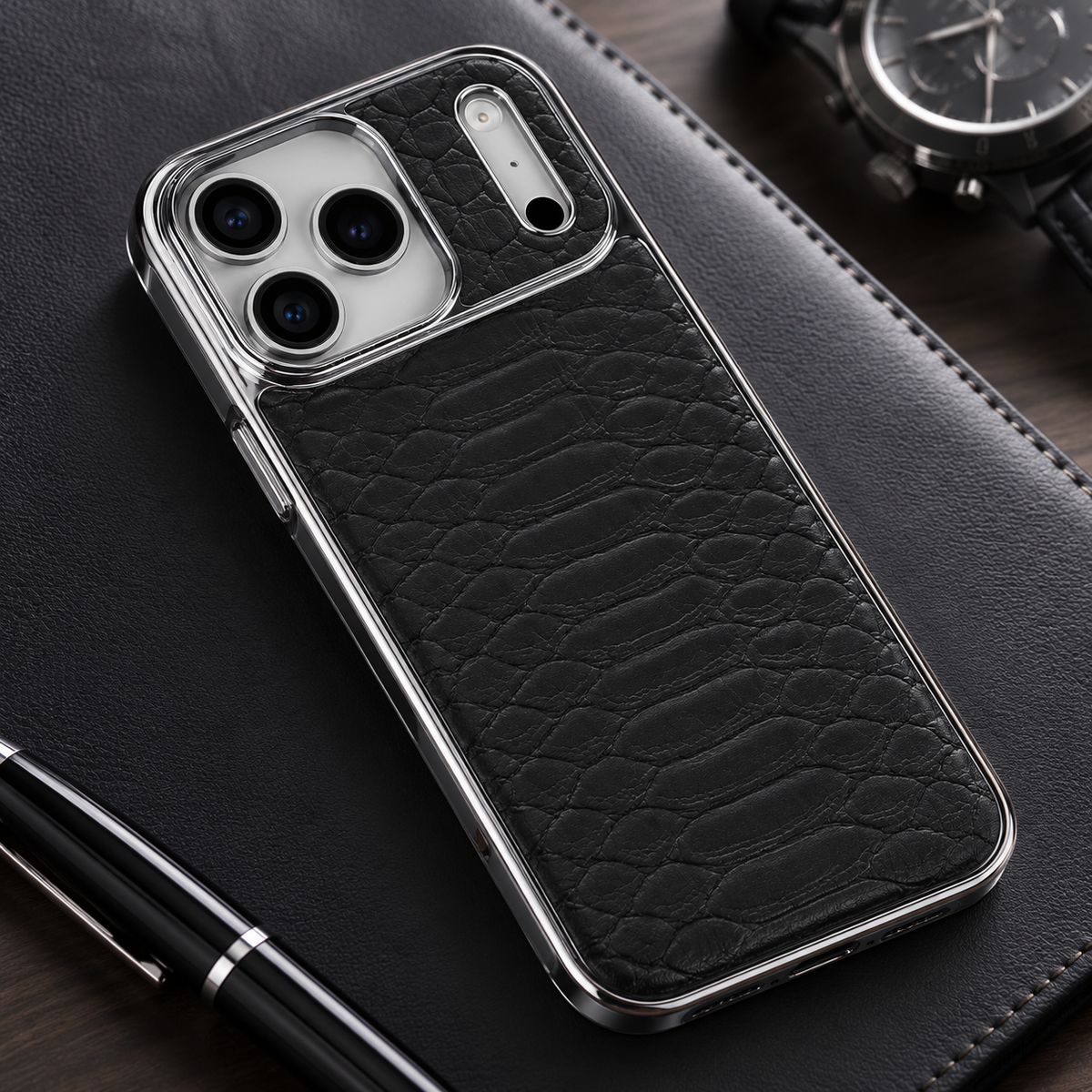 Premium iPhone Case Snake Pattern Leather Protective Cover Soft Flannel Lining Anti Scratch Non Slip Slim Lightweight Shock Resistant Fashion Design