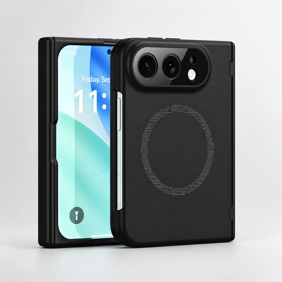 Premium iPhone Case Spring Hinge Armor Magnetic Tempered Glass Shockproof Hard PC Anti Scratch Full Foldable Protective Flip Cover Case Design