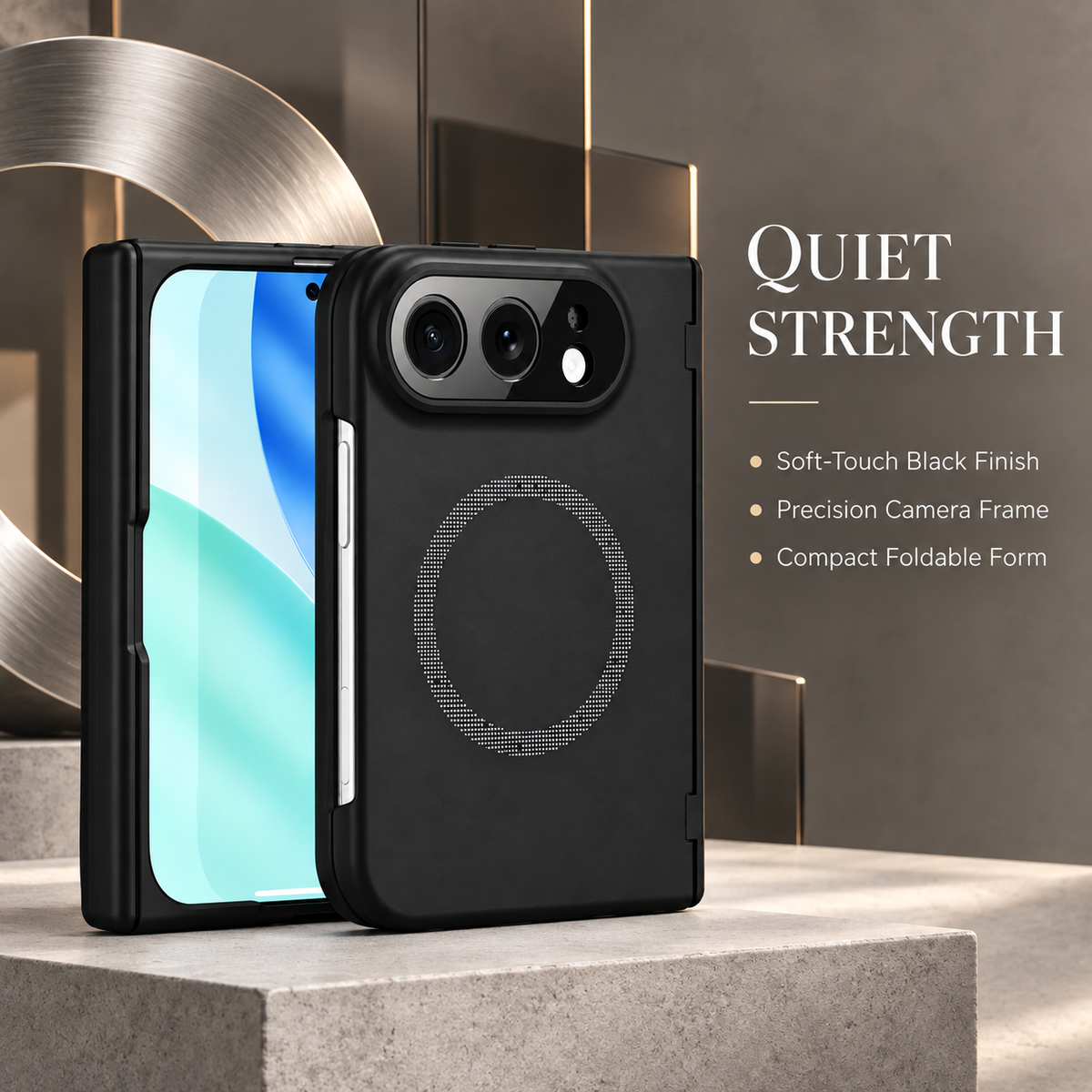 Premium iPhone Case Spring Hinge Armor Magnetic Tempered Glass Shockproof Hard PC Anti Scratch Full Foldable Protective Flip Cover Case Design