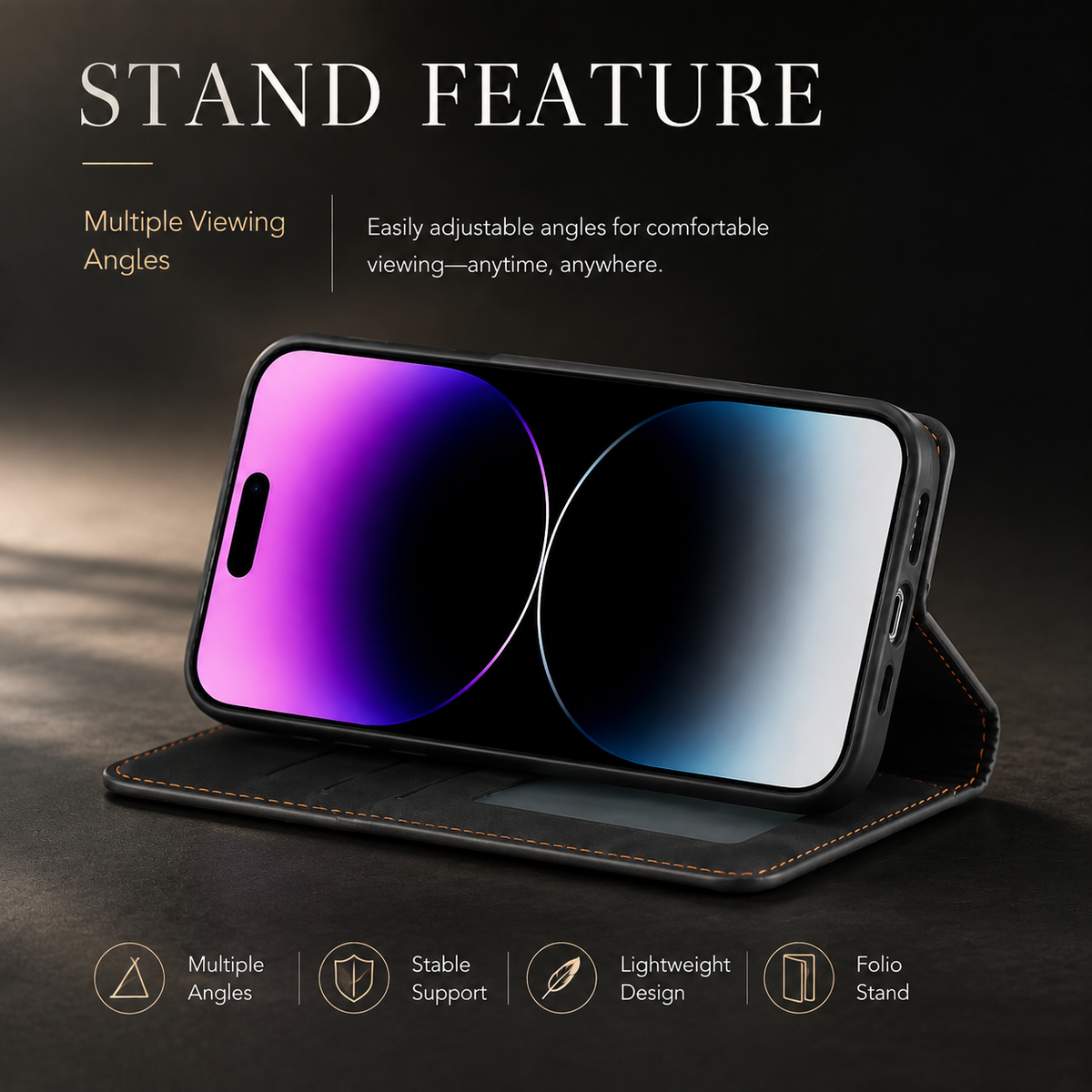 Premium iPhone Case Suede Leather Wallet Flip Cover Card Holder Magnetic Closure Shockproof Full Body Protection Slim Soft Touch Kickstand Design