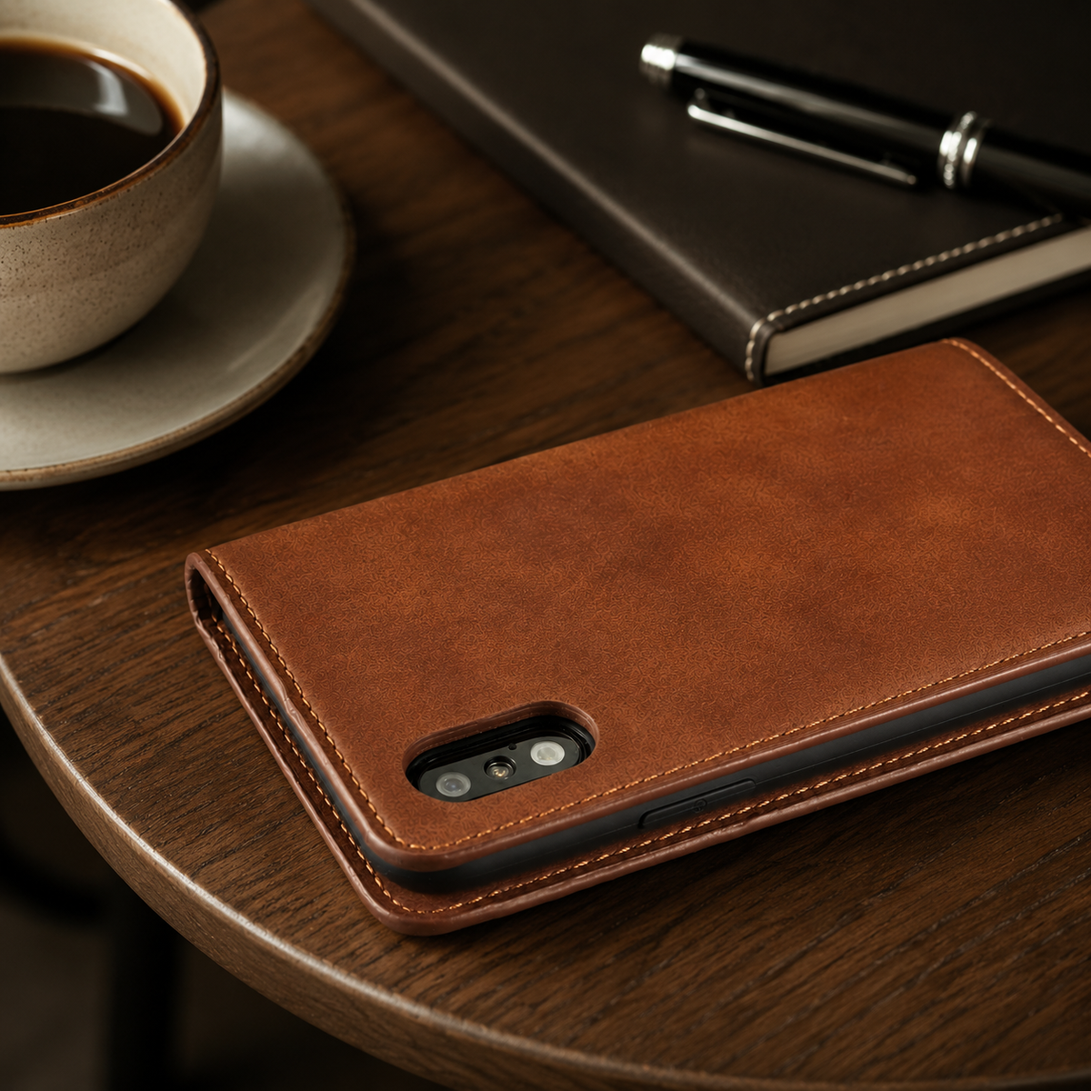 Premium iPhone Case Suede Leather Wallet Flip Cover Card Holder Magnetic Closure Shockproof Full Body Protection Slim Soft Touch Kickstand Design
