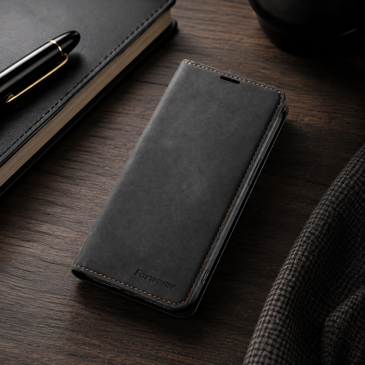 Premium iPhone Case Suede Leather Wallet Flip Cover Card Holder Magnetic Closure Shockproof Full Body Protection Slim Soft Touch Kickstand Design