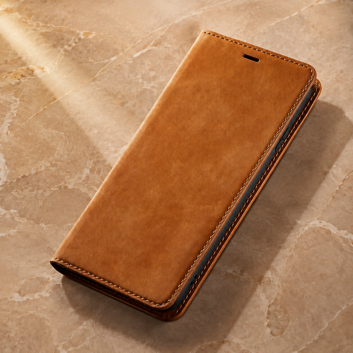 Premium iPhone Case Suede Leather Wallet Flip Cover Card Holder Magnetic Closure Shockproof Full Body Protection Slim Soft Touch Kickstand Design