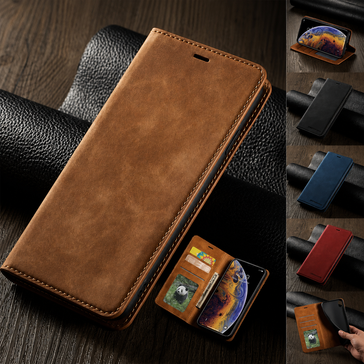 Premium iPhone Case Suede Leather Wallet Flip Cover Card Holder Magnetic Closure Shockproof Full Body Protection Slim Soft Touch Protective Design