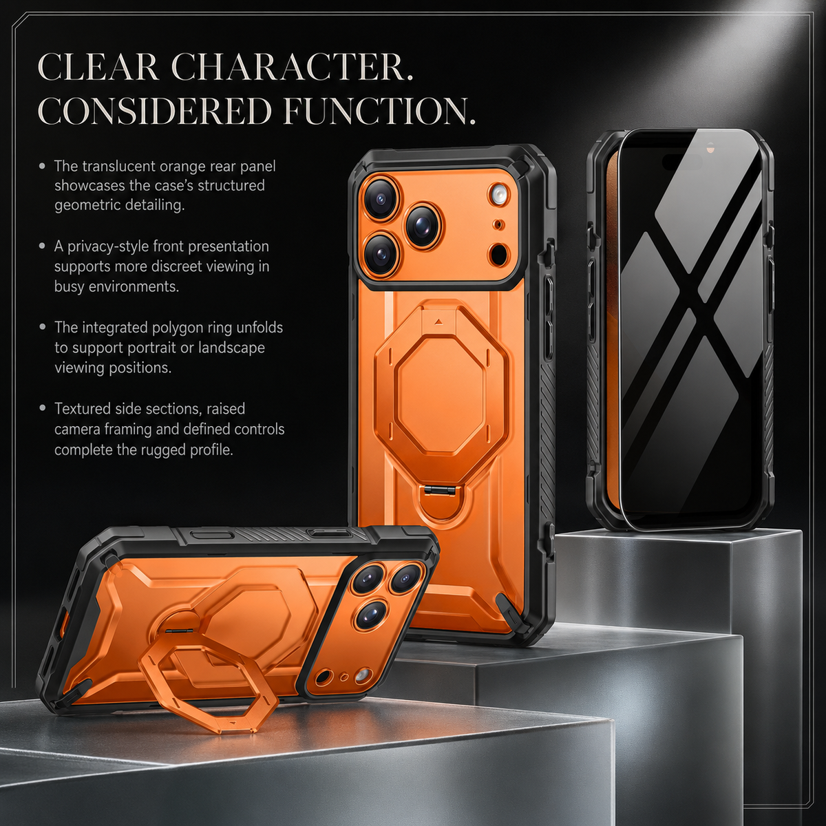 Premium iPhone Case TONGATE 360 Spin Magnetic Ring Stand Screen Protector Camera Control Heavy Duty Shockproof PC Protective Cover Case Design