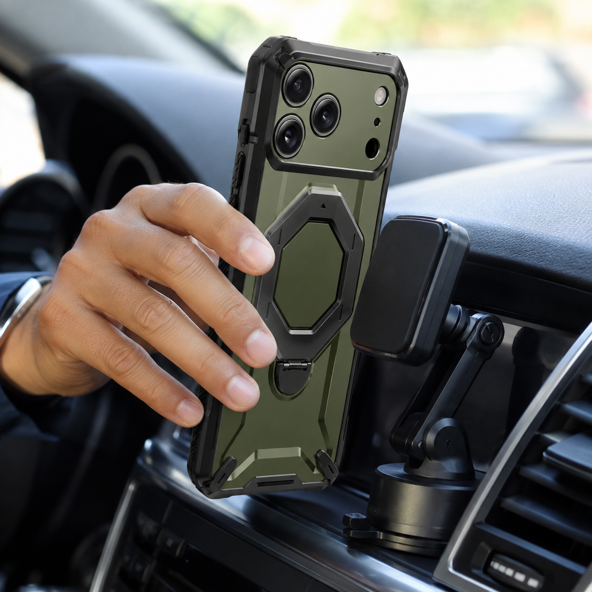 Premium iPhone Case TONGATE 360 Spin Magnetic Ring Stand Screen Protector Camera Control Heavy Duty Shockproof PC Protective Cover Case Design