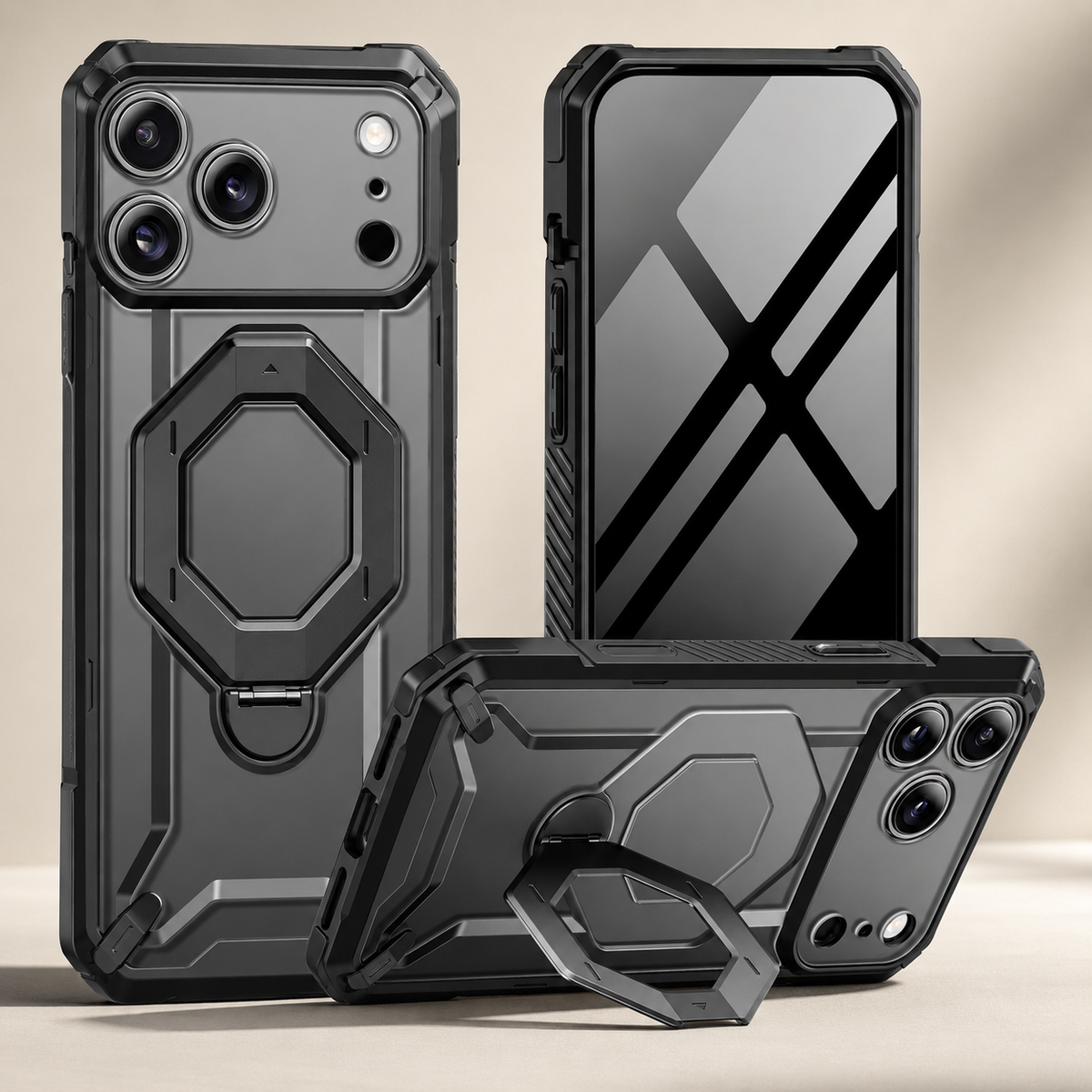 Premium iPhone Case TONGATE 360 Spin Magnetic Ring Stand Screen Protector Camera Control Heavy Duty Shockproof PC Protective Cover Case Design