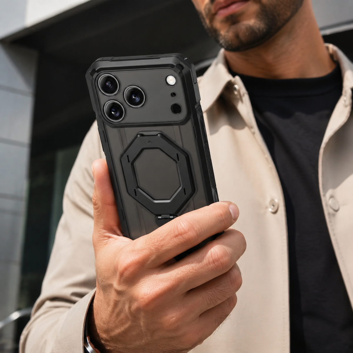 Premium iPhone Case TONGATE 360 Spin Magnetic Ring Stand Screen Protector Camera Control Heavy Duty Shockproof PC Protective Cover Case Design