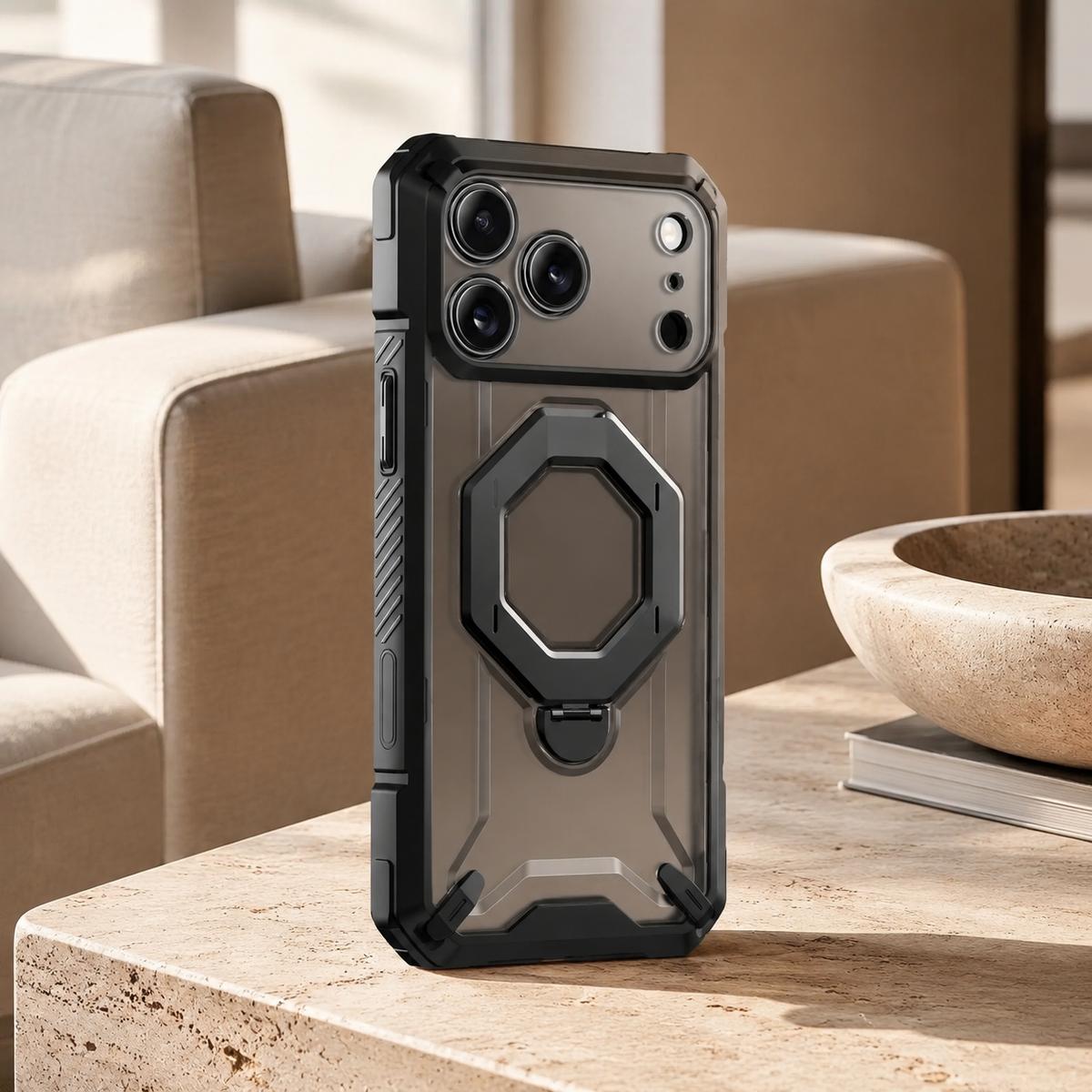 Premium iPhone Case TONGATE 360 Spin Magnetic Ring Stand Screen Protector Camera Control Heavy Duty Shockproof PC Protective Cover Case Design
