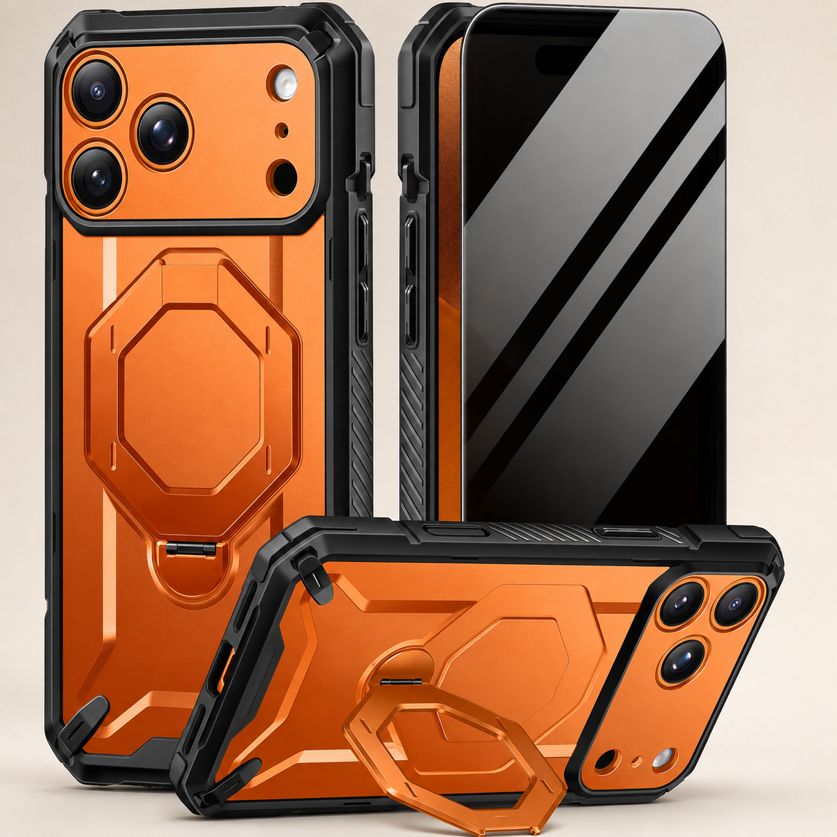 Premium iPhone Case TONGATE 360 Spin Magnetic Ring Stand Screen Protector Camera Control Heavy Duty Shockproof PC Protective Cover Case Design