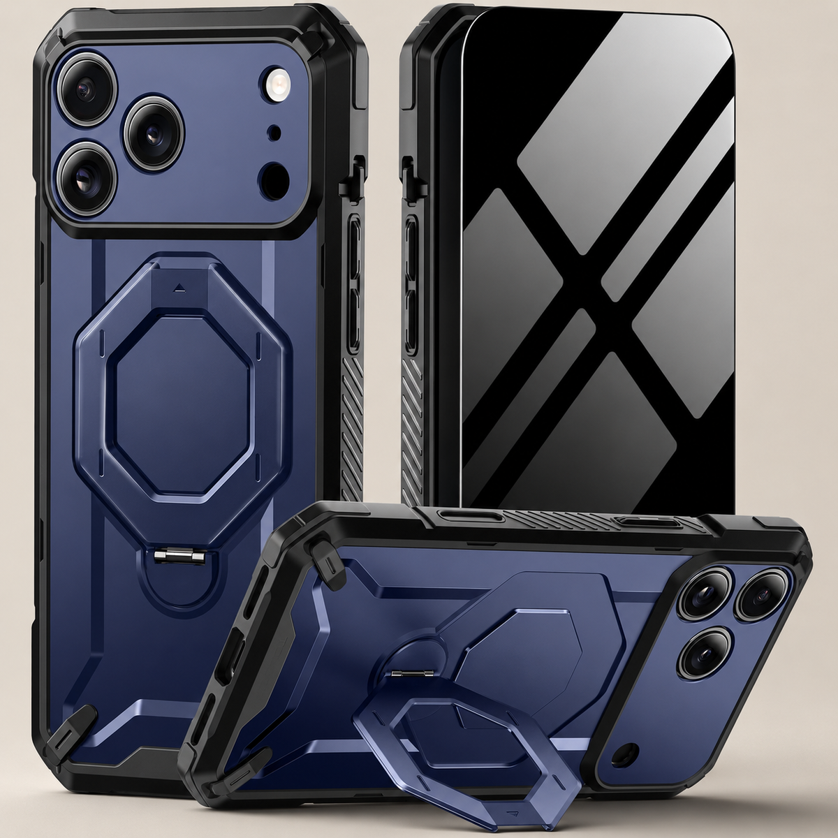 Premium iPhone Case TONGATE 360 Spin Magnetic Ring Stand Screen Protector Camera Control Heavy Duty Shockproof PC Protective Cover Case Design