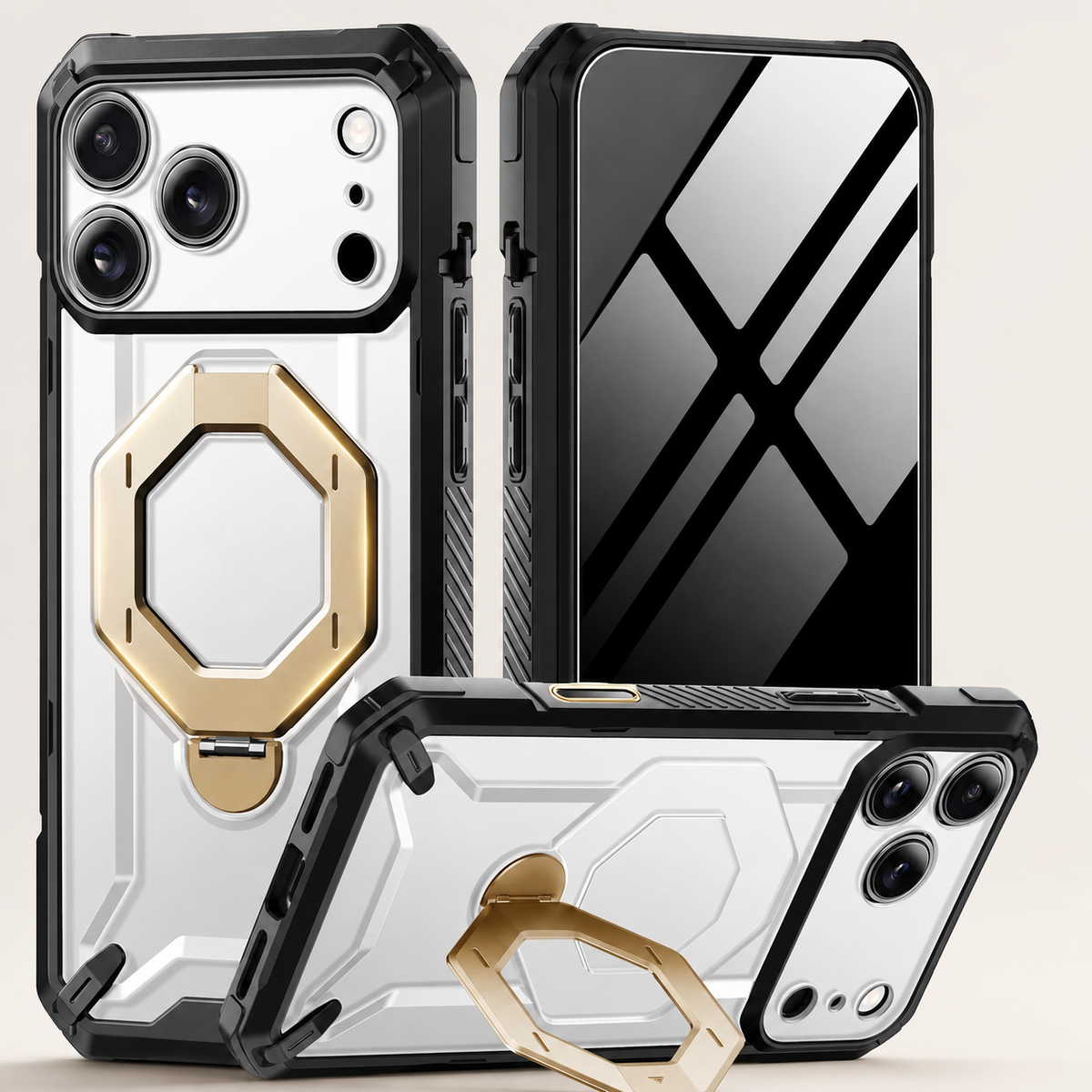 Premium iPhone Case TONGATE 360 Spin Magnetic Ring Stand Screen Protector Camera Control Heavy Duty Shockproof PC Protective Cover Case Design