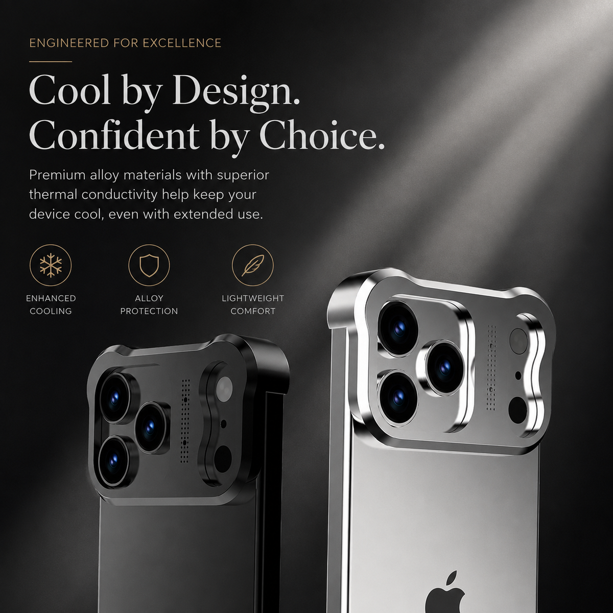 Premium iPhone Case Titanium Alloy Bumper Shockproof Protective Cover Camera Lens Protection Matte Anti Slip Lightweight Slim Reinforced Metal Frame