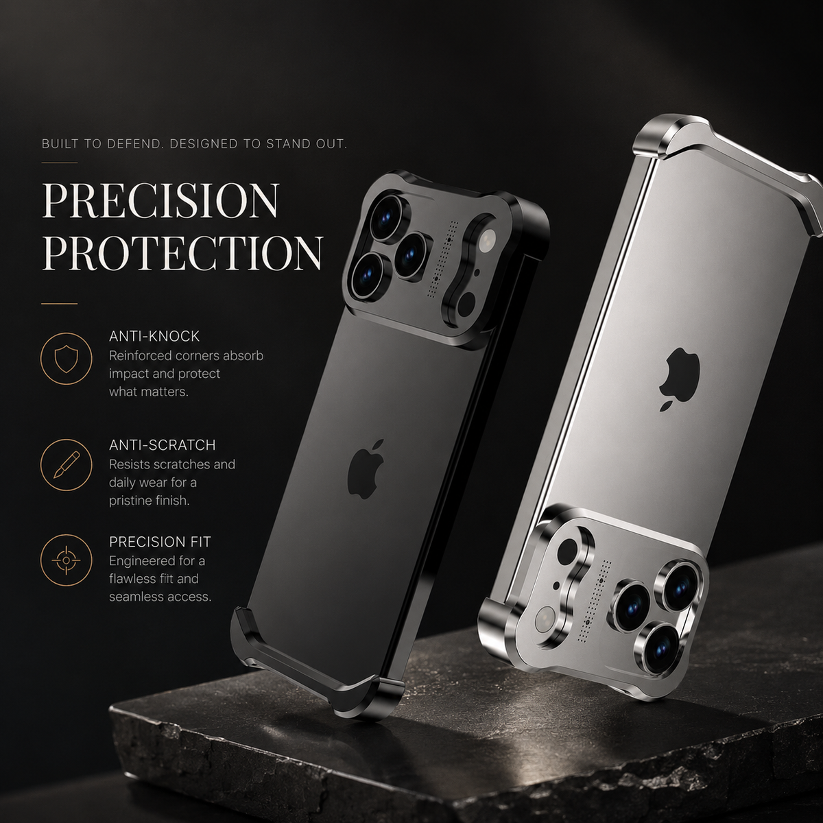 Premium iPhone Case Titanium Alloy Bumper Shockproof Protective Cover Camera Lens Protection Matte Anti Slip Lightweight Slim Reinforced Metal Frame