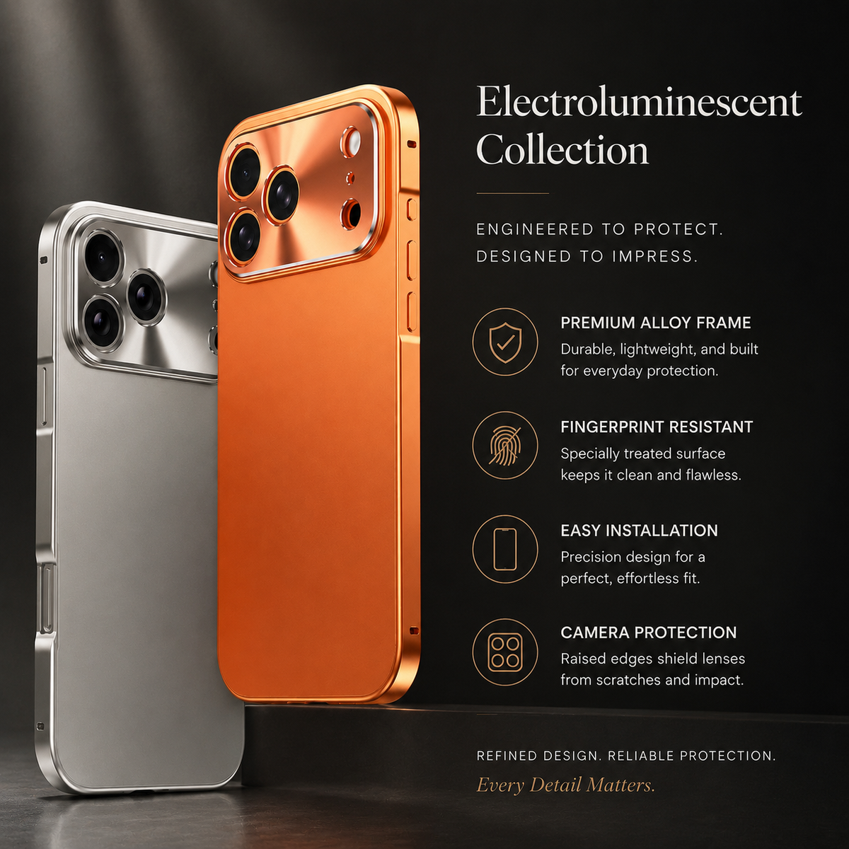 Premium iPhone Case Ultra Thin Aluminum Frame Frosted Matte Back Cover Shockproof Protective Camera Lens Guard Slim Design Full Coverage Anti Fingerprint Description Title