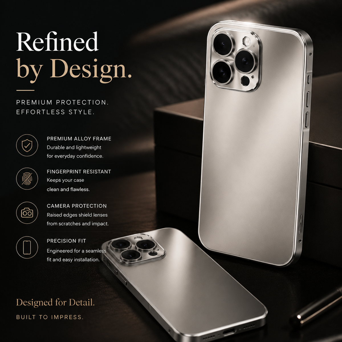 Premium iPhone Case Ultra Thin Aluminum Frame Frosted Matte Back Cover Shockproof Protective Camera Lens Guard Slim Design Full Coverage Anti Fingerprint Description Title