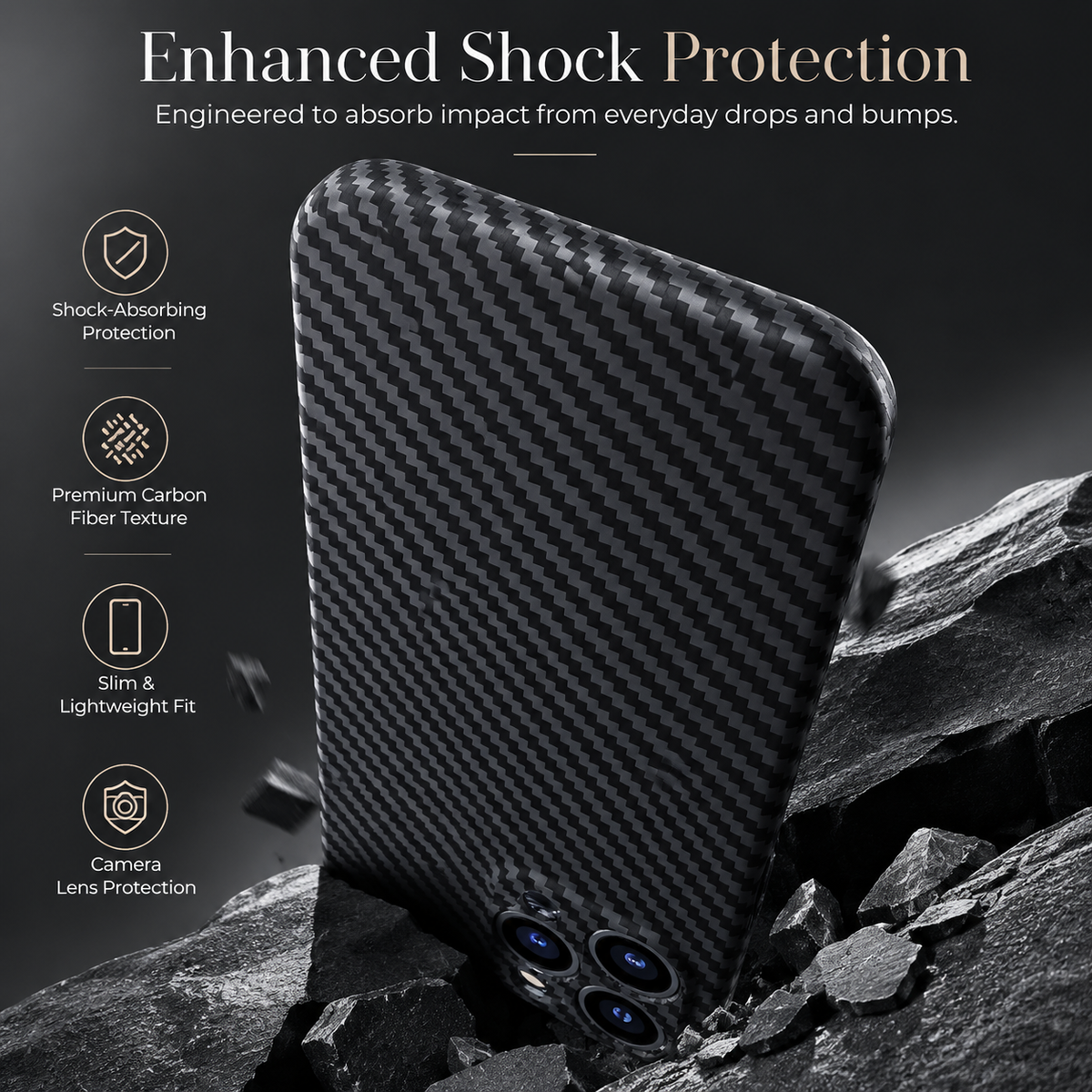 Premium iPhone Case Ultra Thin Carbon Fiber Matte Protective Cover 0.2mm PP Back Lightweight Scratch Resistant Slim Minimalist Hard Back Design