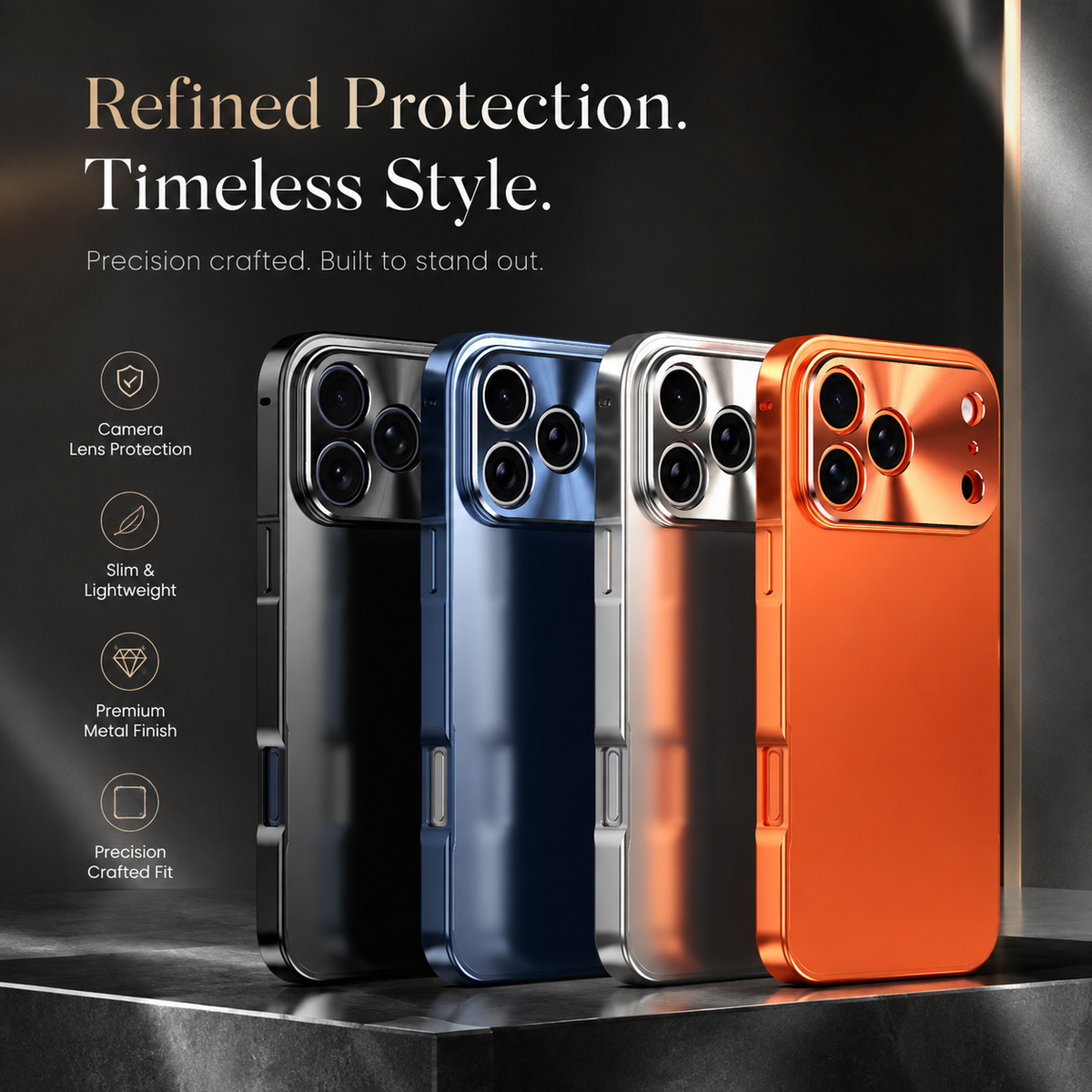 Premium iPhone Case Ultra Thin Protective Cover Aluminum Alloy Frame Frosted Matte Backplate Shockproof Camera Lens Guard Slim Lightweight Design