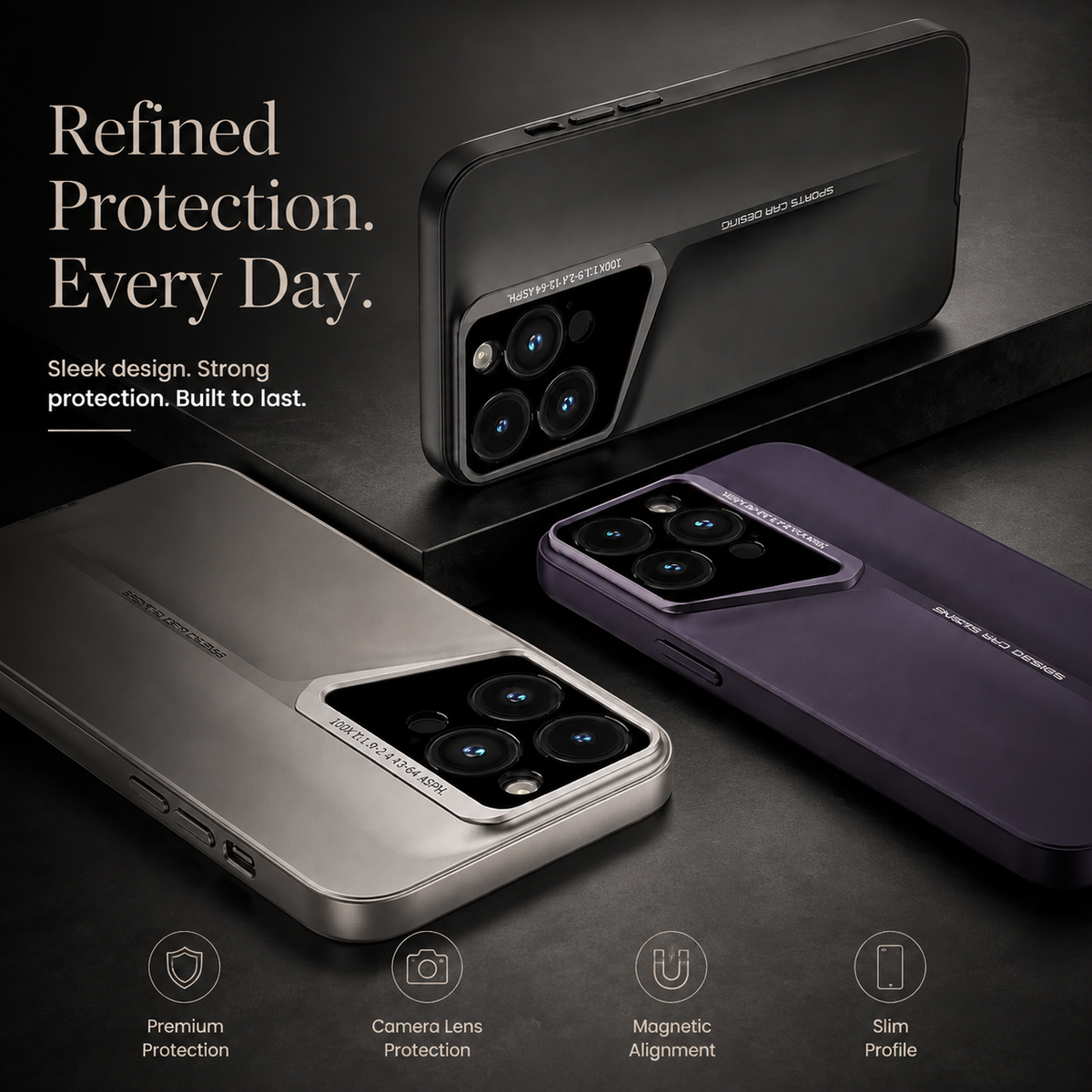 Premium iPhone Case Ultra Thin Titanium Blade Cover Shockproof Camera Lens Protection Lightweight Protective Case Slim Anti Scratch Durable Hard Back Design