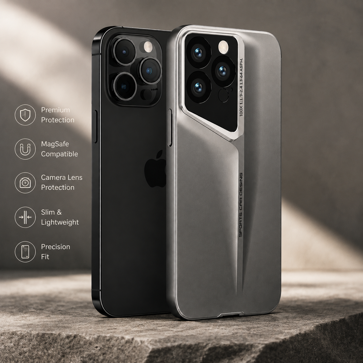 Premium iPhone Case Ultra Thin Titanium Blade Cover Shockproof Camera Lens Protection Lightweight Protective Case Slim Anti Scratch Durable Hard Back Design