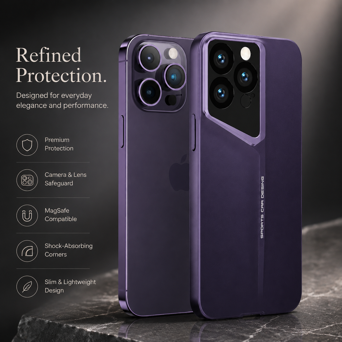 Premium iPhone Case Ultra Thin Titanium Blade Cover Shockproof Camera Lens Protection Lightweight Protective Case Slim Anti Scratch Durable Hard Back Design