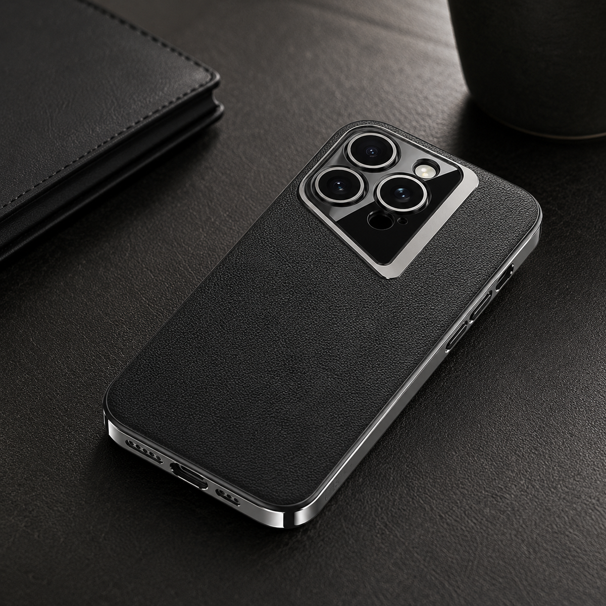 Premium iPhone Case Vegan Leather Hard Back Protective Cover Camera Lens Protection Anti Fingerprint Anti Scratch Slim Lightweight Minimalist Soft Touch