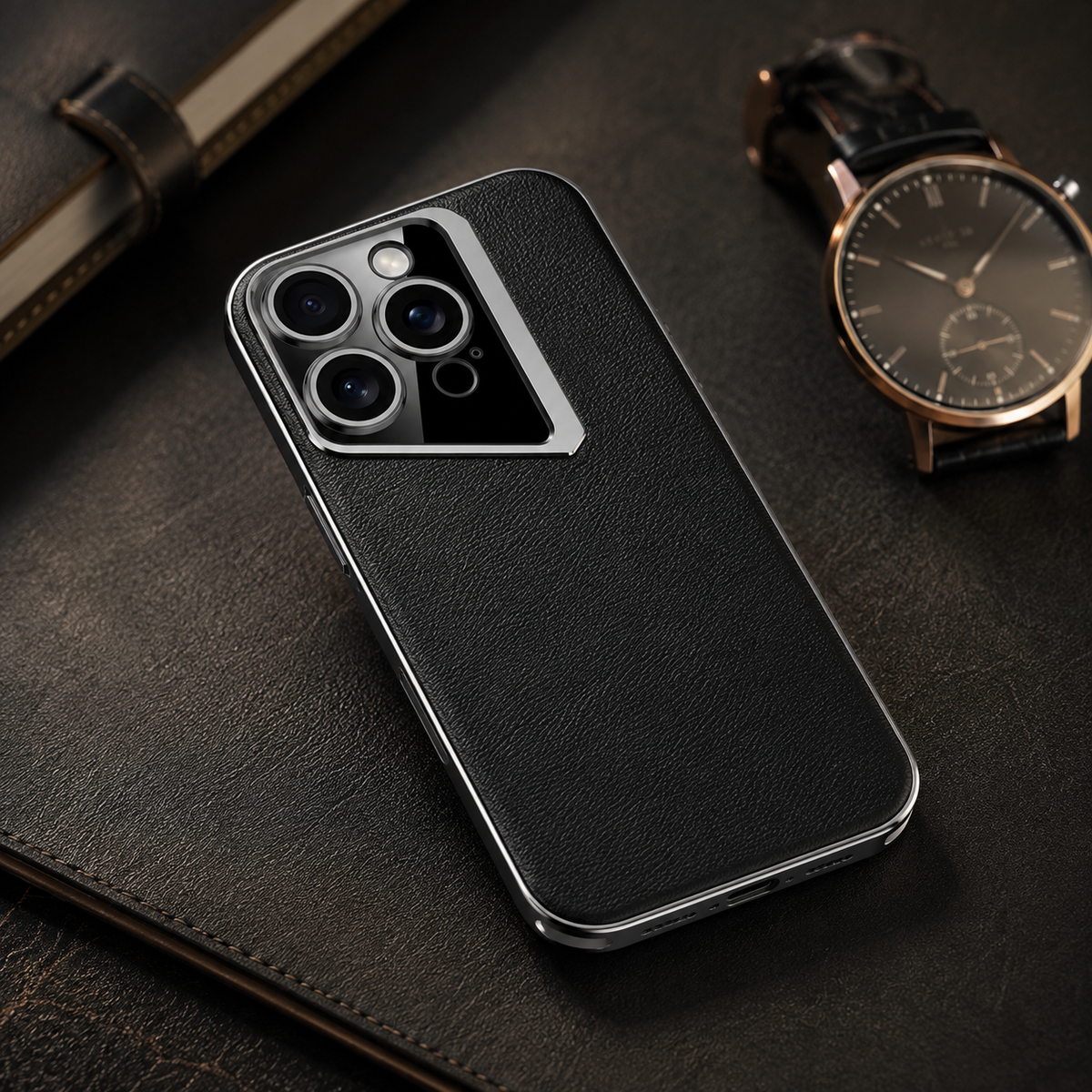 Premium iPhone Case Vegan Leather Hard Back Protective Cover Camera Lens Protection Anti Fingerprint Anti Scratch Slim Lightweight Minimalist Soft Touch