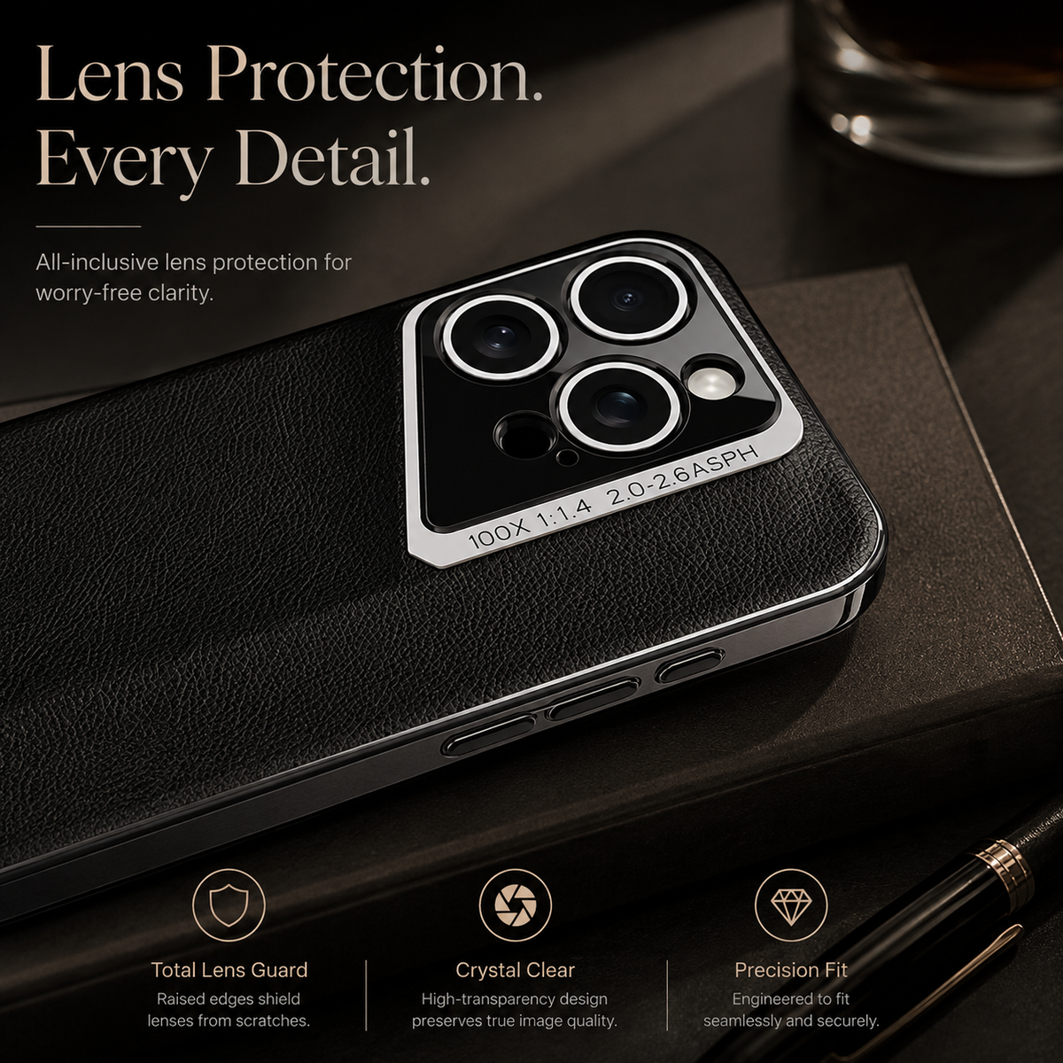Premium iPhone Case Vegan Leather Hard Back Protective Cover Camera Lens Protection Anti Fingerprint Anti Scratch Slim Lightweight Minimalist Soft Touch