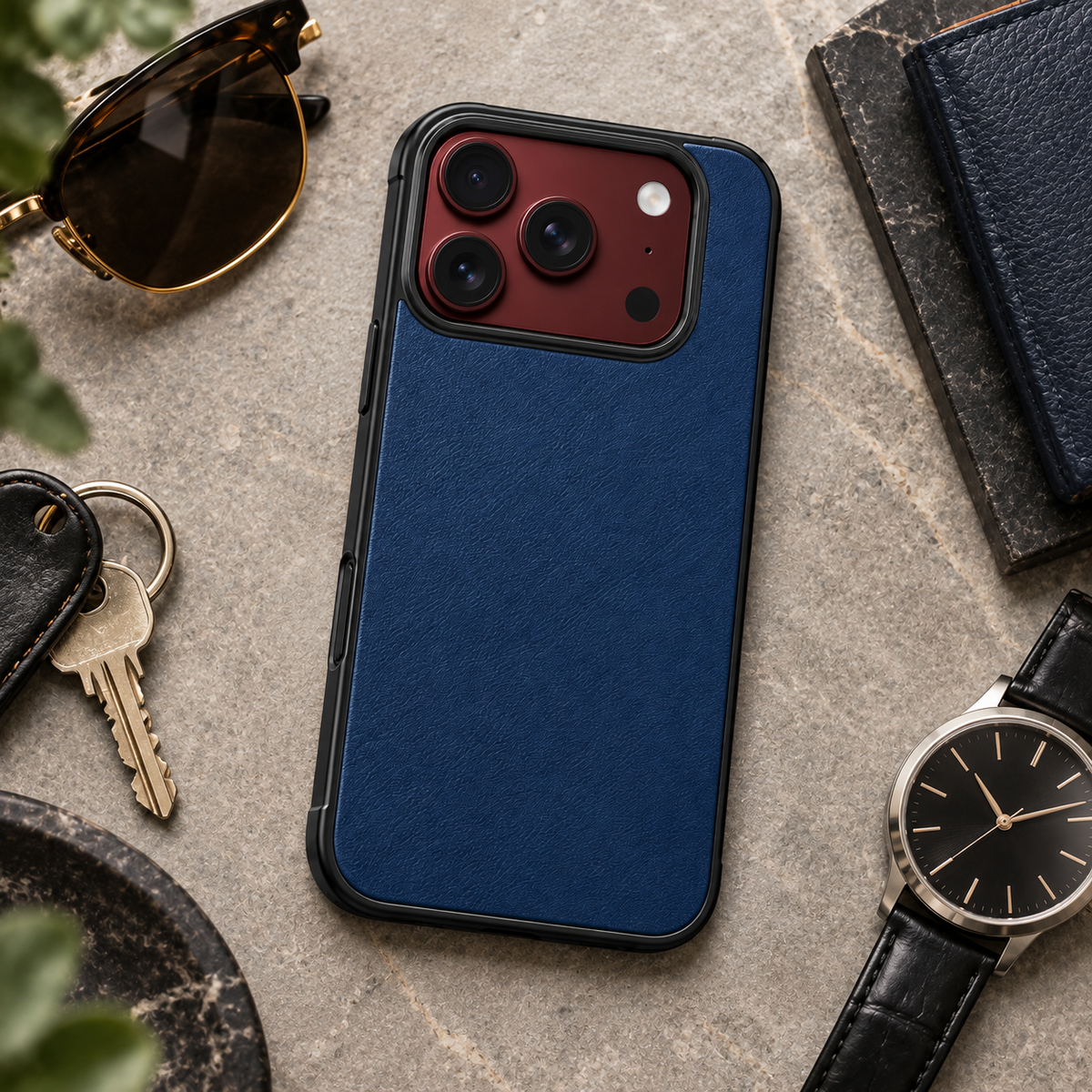 Premium iPhone Case Vintage Leather Style Semi Clear Acrylic Soft Touch Sweat Resistant Slim Foldable Protective Shockproof Phone Cover Case Design