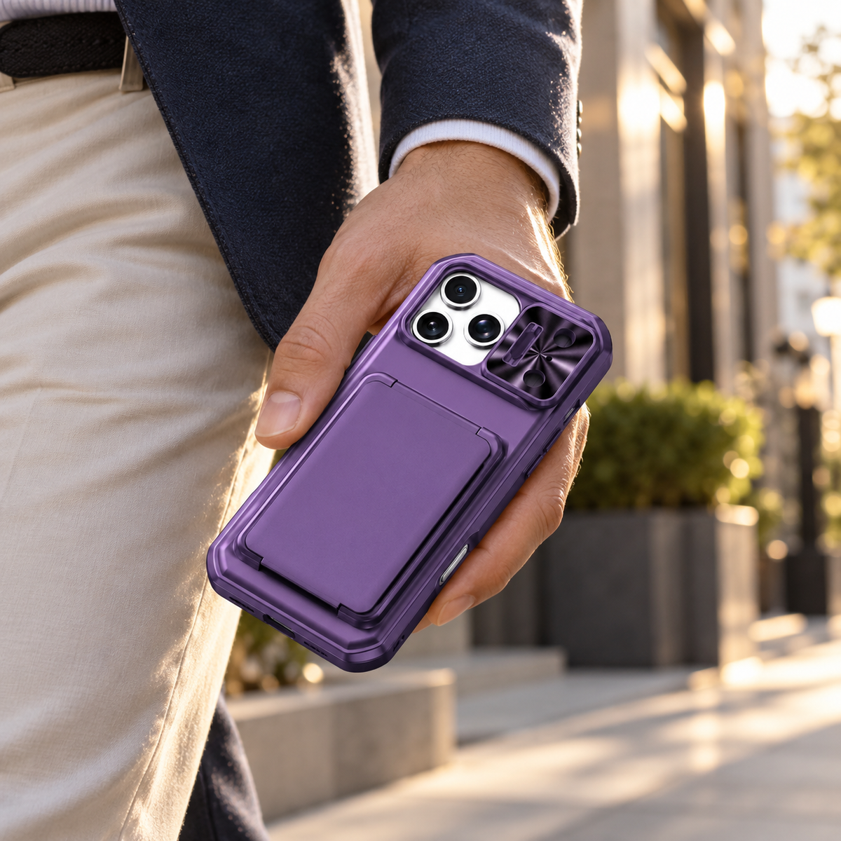 Premium iPhone Case Wallet Card Holder 3-4 Cards Kickstand Slide Camera Cover Wrist Strap Shockproof PC TPU Rugged Protective Phone Case