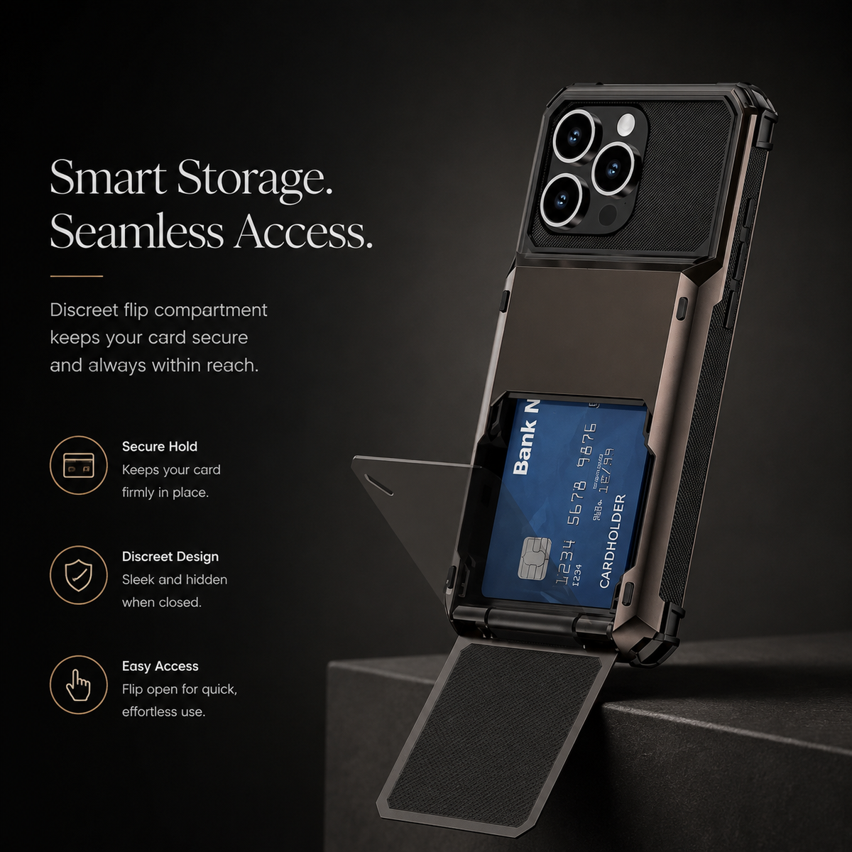 Premium iPhone Case Wallet Card Holder Hidden Flip Door Shockproof Protective Cover Dual Layer Armor Anti Scratch Camera Protection Raised Screen Grip
